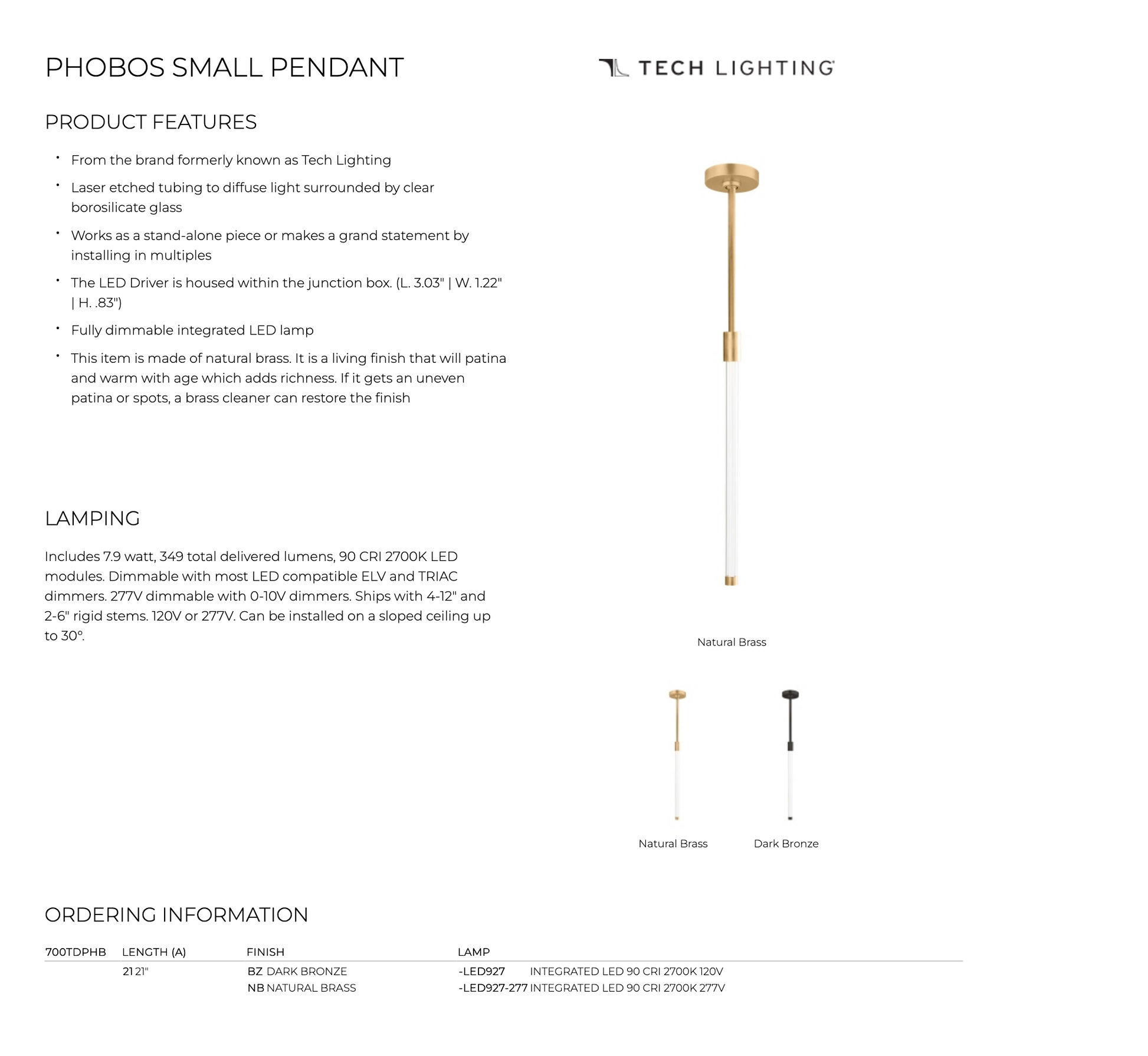 Visual Comfort Phobos 700Tdphb21 Modern Led Slim Profile Pendant Light 