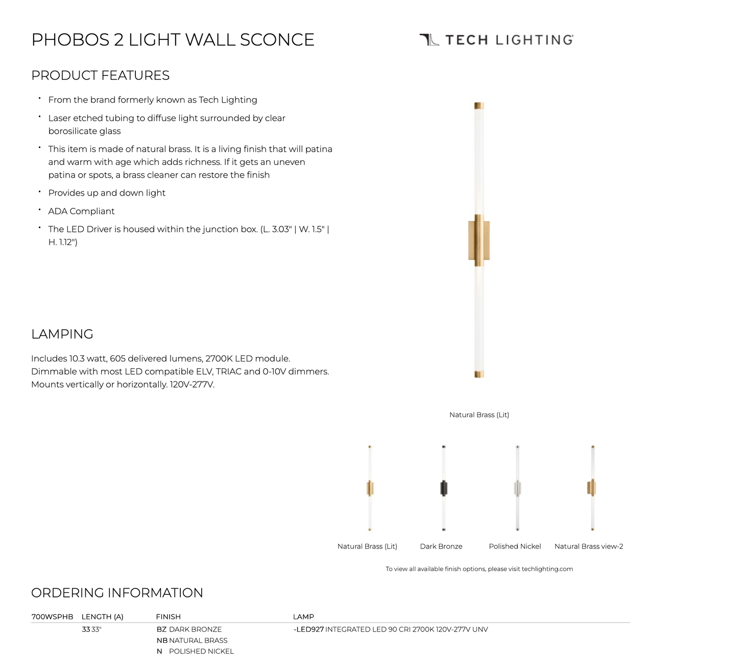 Visual Comfort Phobos 2 Light Wall Sconce 700Wsphb33 Modern Lighting Brass Glass 