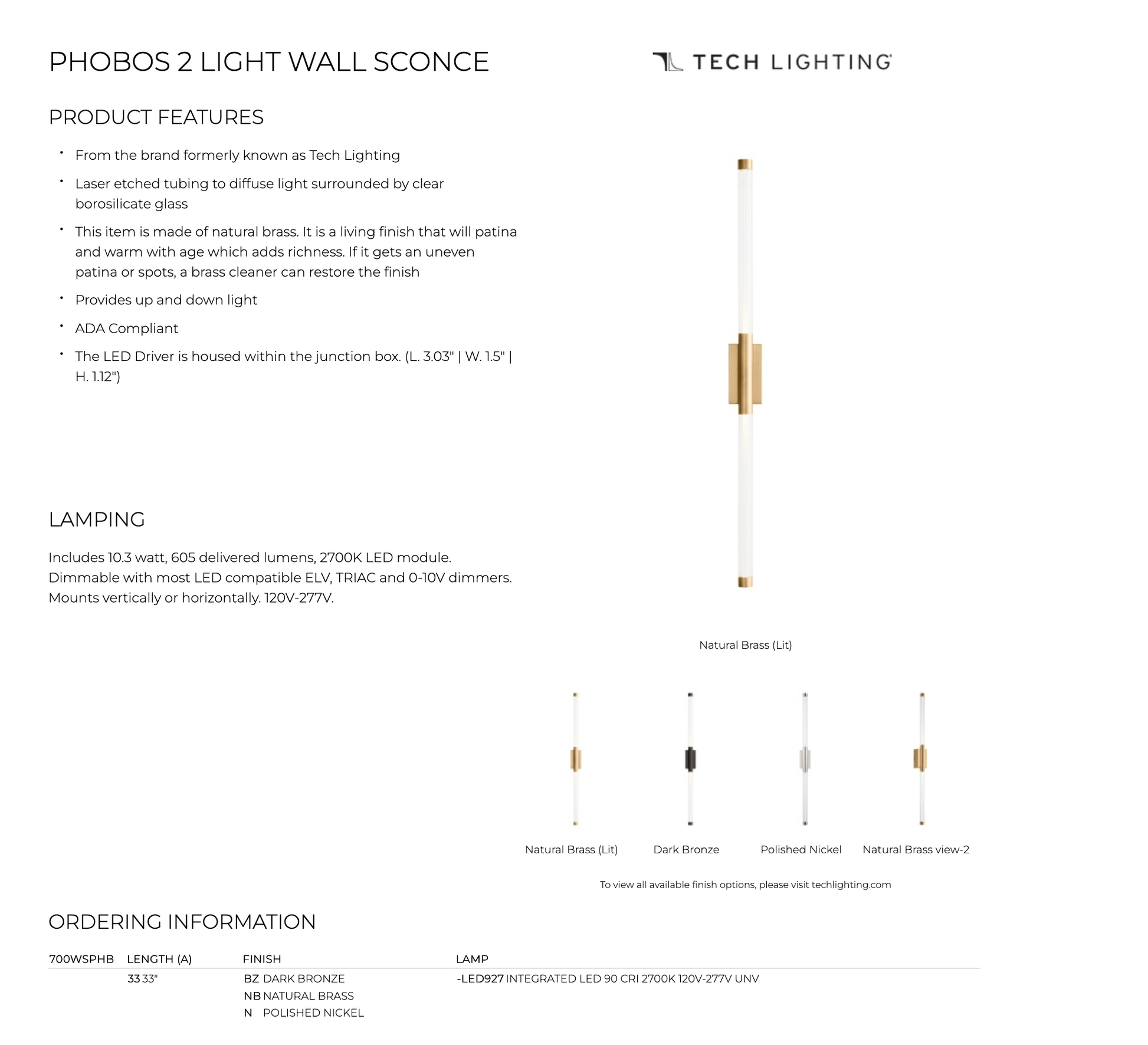 Visual Comfort Phobos 2 Light Wall Sconce 700Wsphb33 Modern Lighting Brass Glass 
