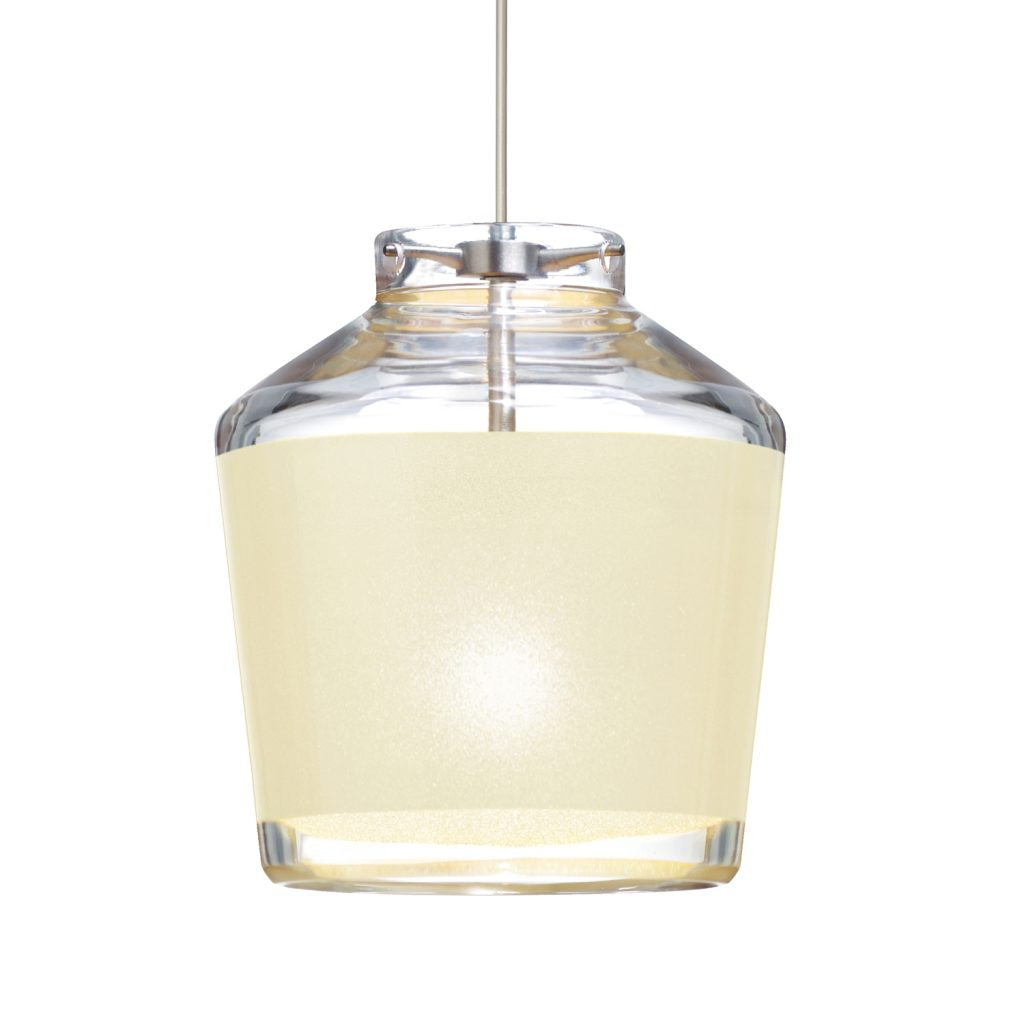 Besa Pica 6 Creme Sand mini pendant installed above a kitchen island