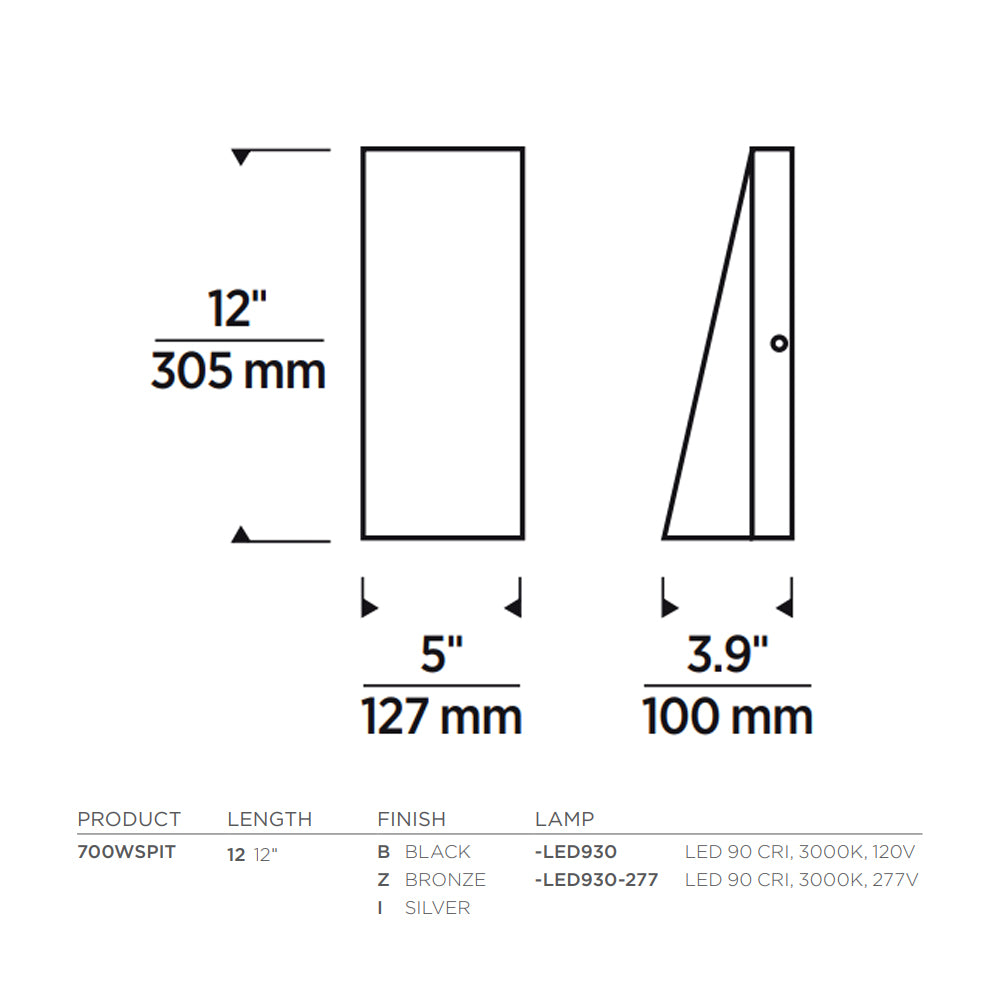 Pitch 12 Architectural Outdoor LED Wall Light by Visual & Comfort & Co