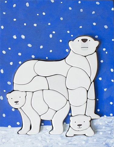 Eguchi Toys Polar Bear Puzzle – completed puzzle with snowy blue background