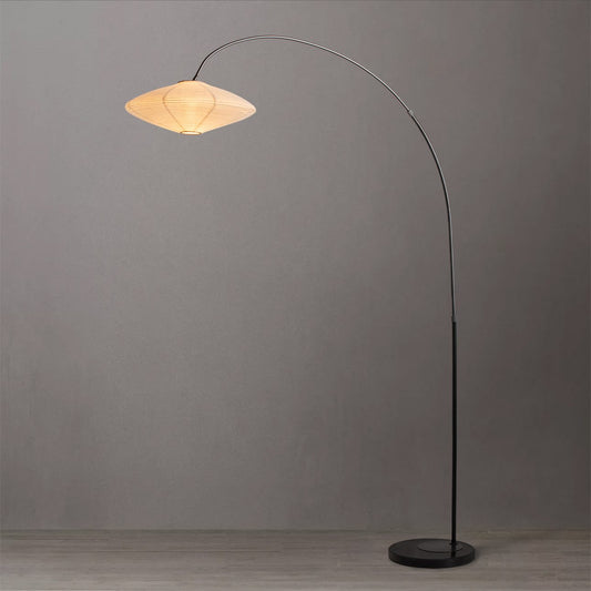 Roswell Arched Floor Lamp with Shinpuru-sa Linen Fabric Shade by Nova of California – view 1