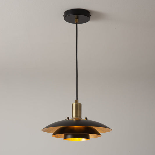 Rancho Mirage Small Pendant Light Matte Black Gold Leaf Shade Weathered Brass 3110824Mb by Nova California