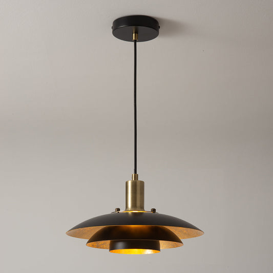 Rancho Mirage Large Pendant Light Matte Black Gold Leaf Shade Weathered Brass 3210824Mb by Nova California