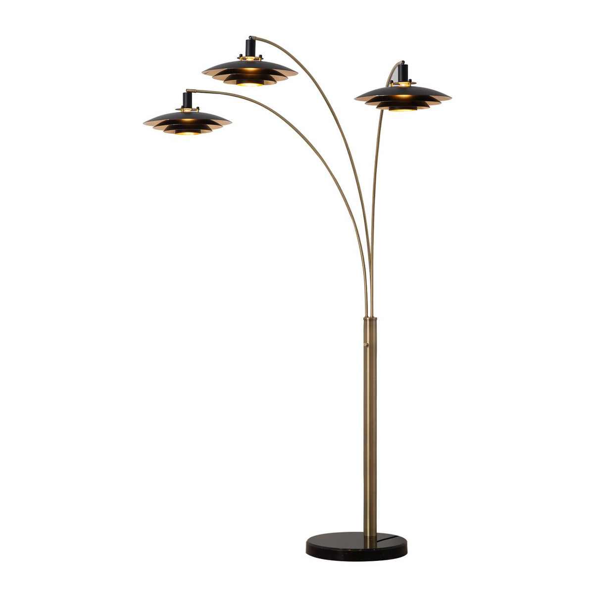 Rancho Mirage 3-Light Arc Floor Lamp, 84" by Nova of California, Matte Black/Gold-Leaf – view 1
