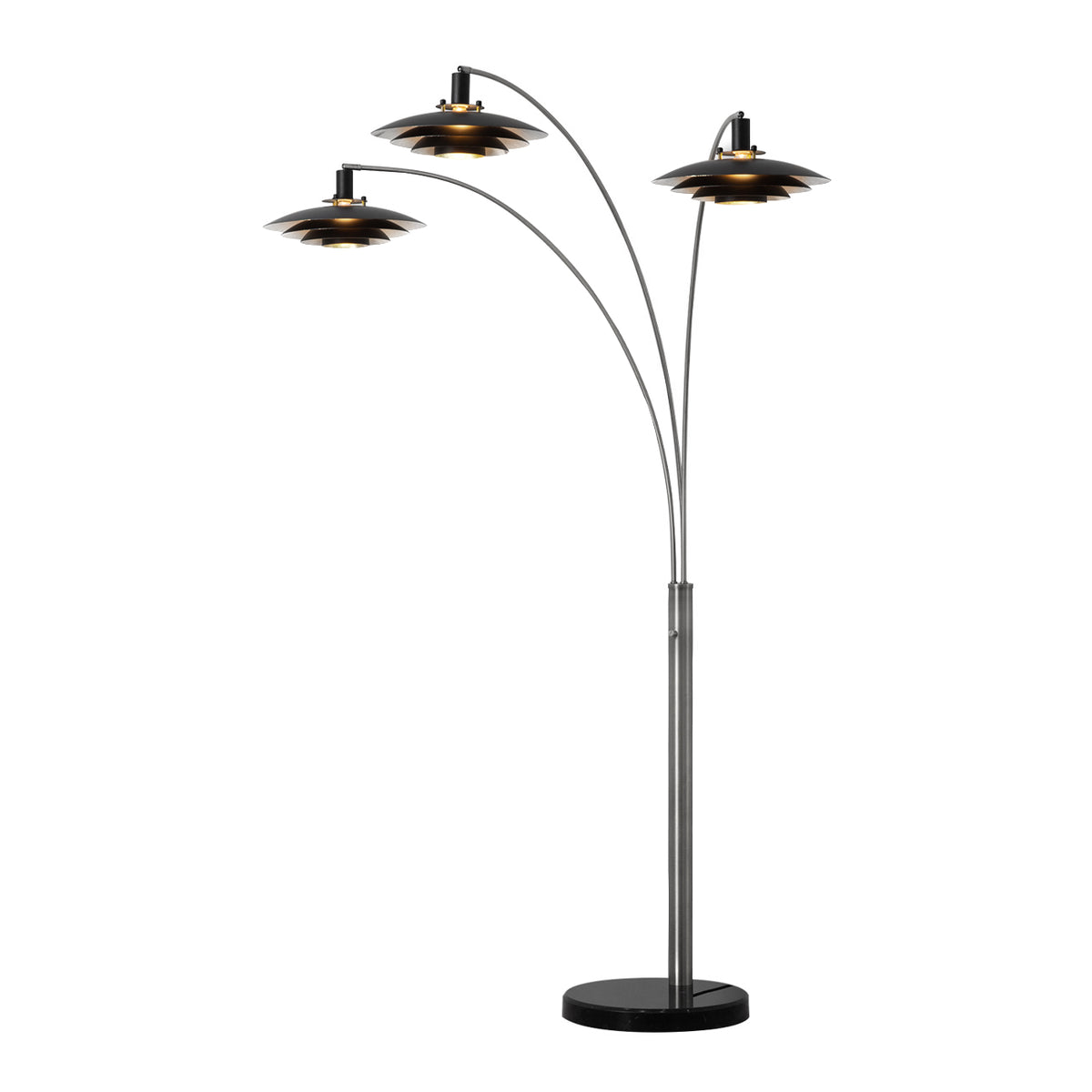 Rancho Mirage 3-Light Arc Floor Lamp, 84" by Nova of California, Matte Black/Silver-Leaf – view 2