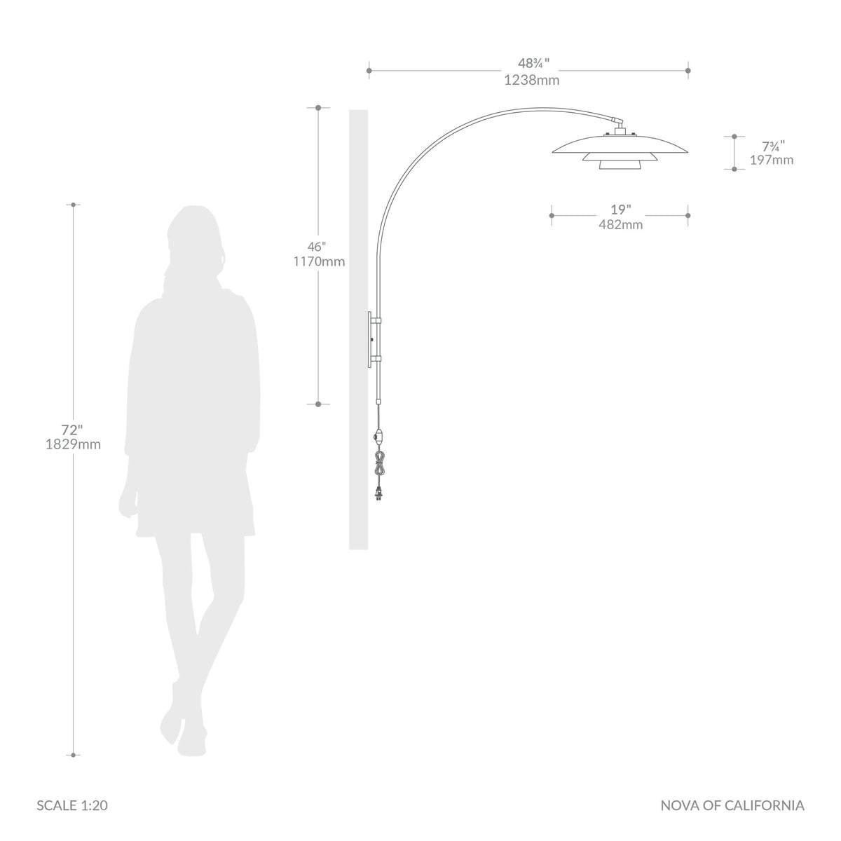 Rancho Mirage Wall Mounted Arc Lamp by Nova of California – view 5