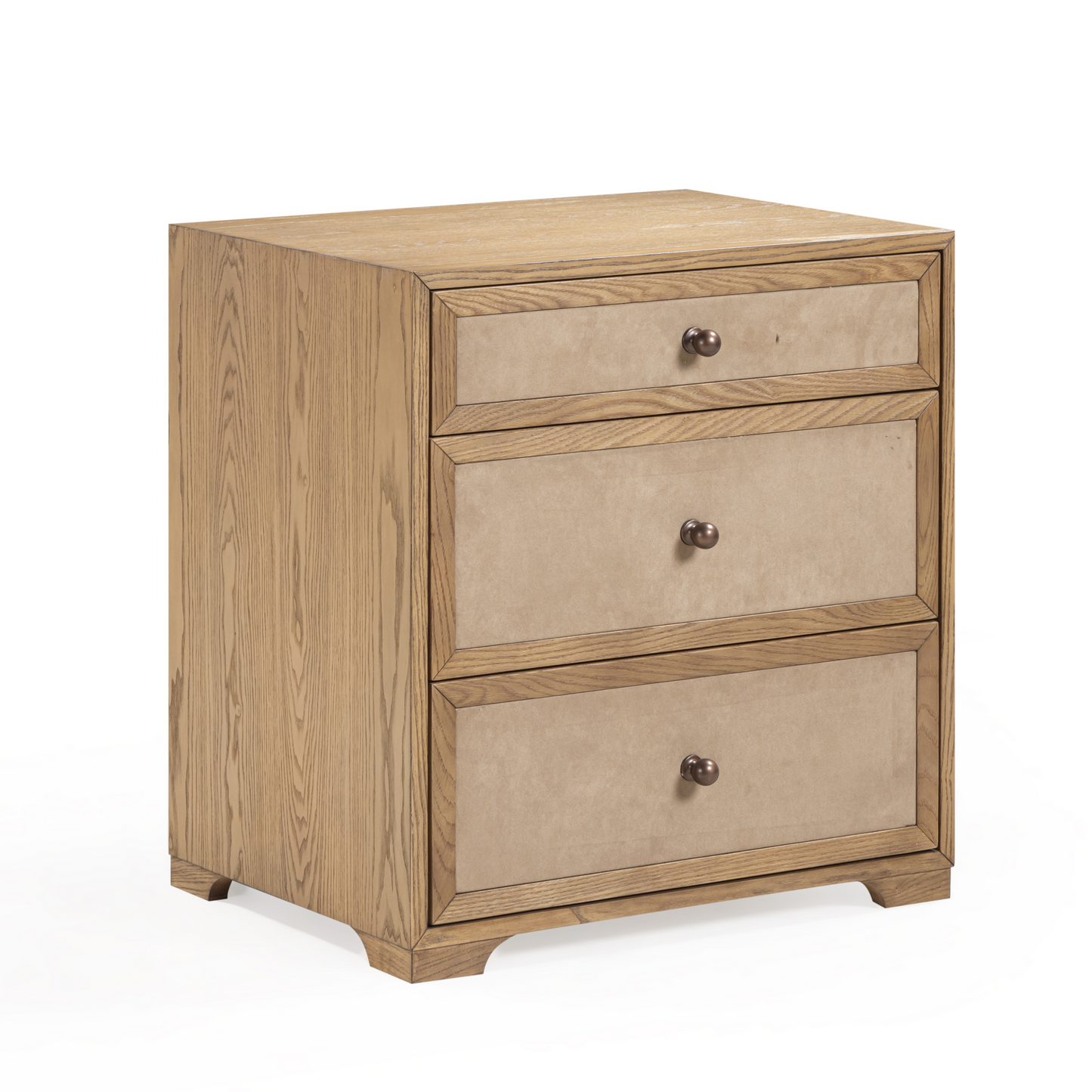 Laurentis 23.5" Light Taupe Suede and Wood 3-Drawer Nightstand Natural by Tov Furniture