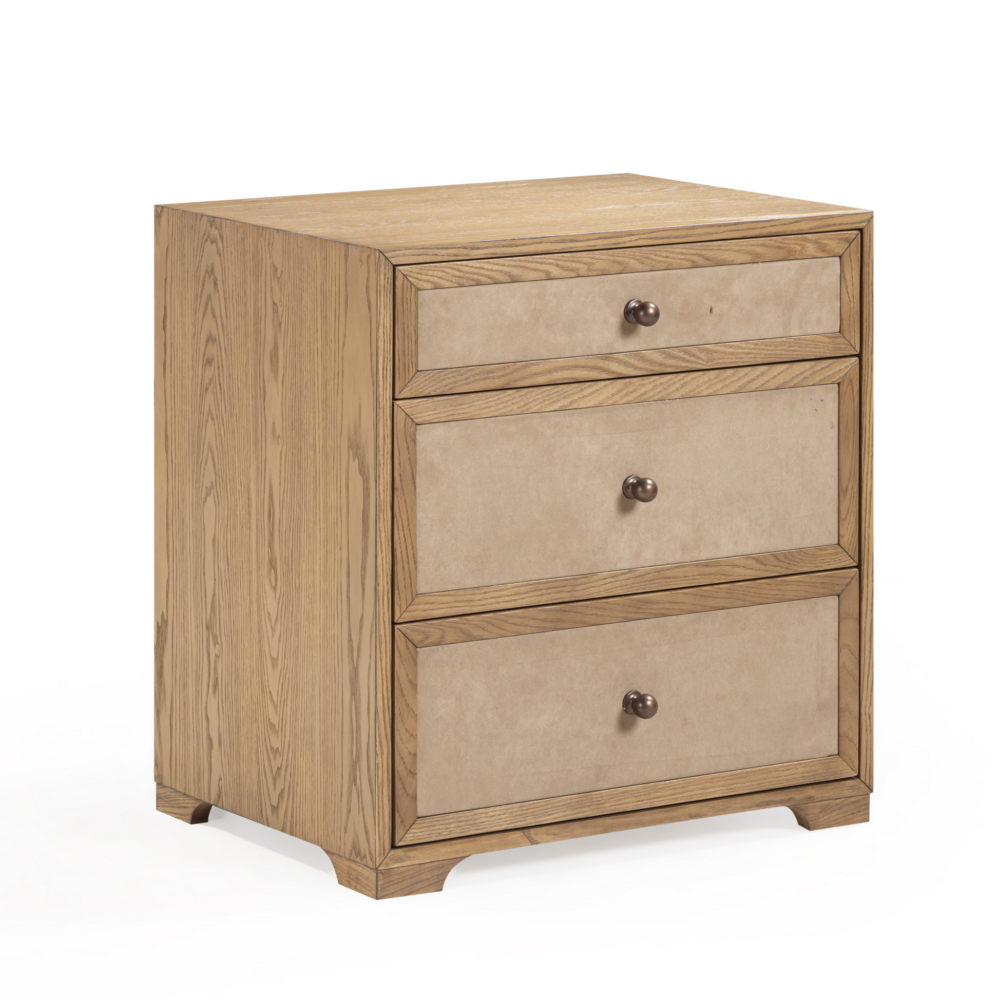 Laurentis 23.5" Light Taupe Suede and Wood 3-Drawer Nightstand Natural by Tov Furniture