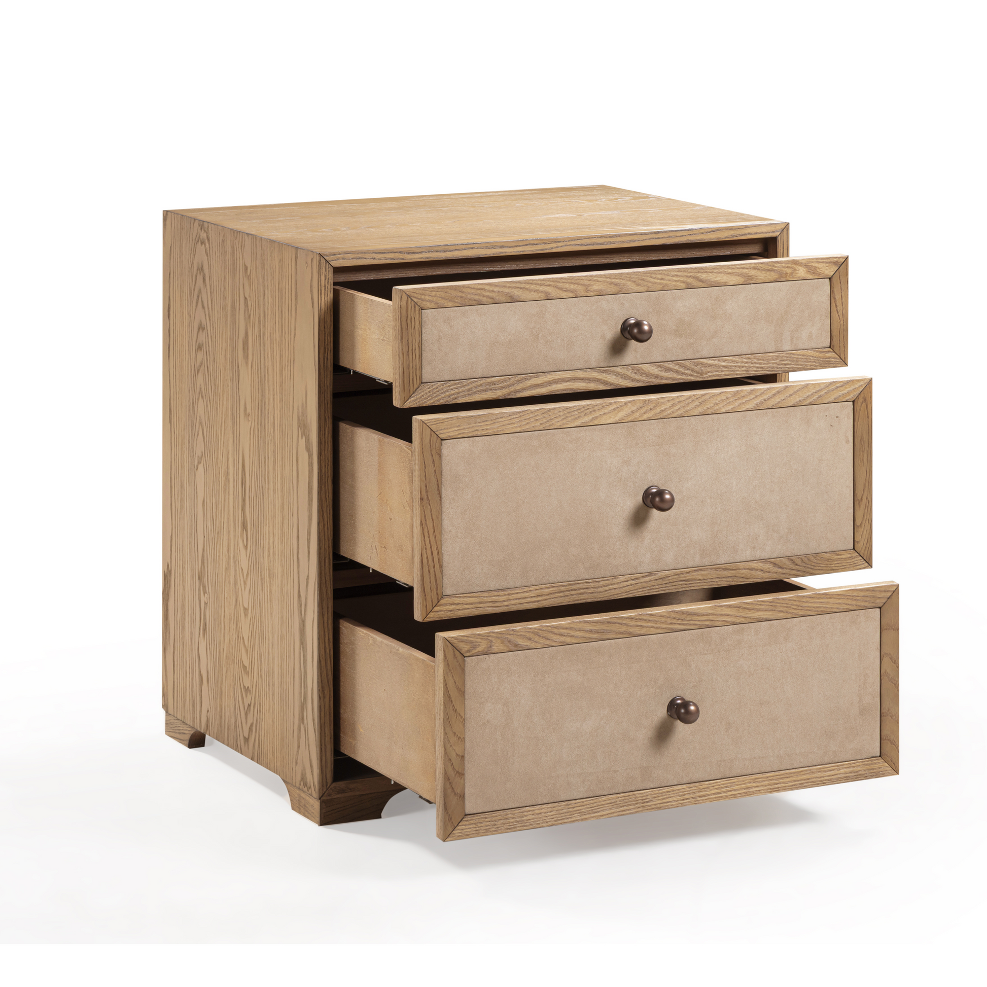 Laurentis 23.5" Light Taupe Suede and Wood 3-Drawer Nightstand Natural by Tov Furniture