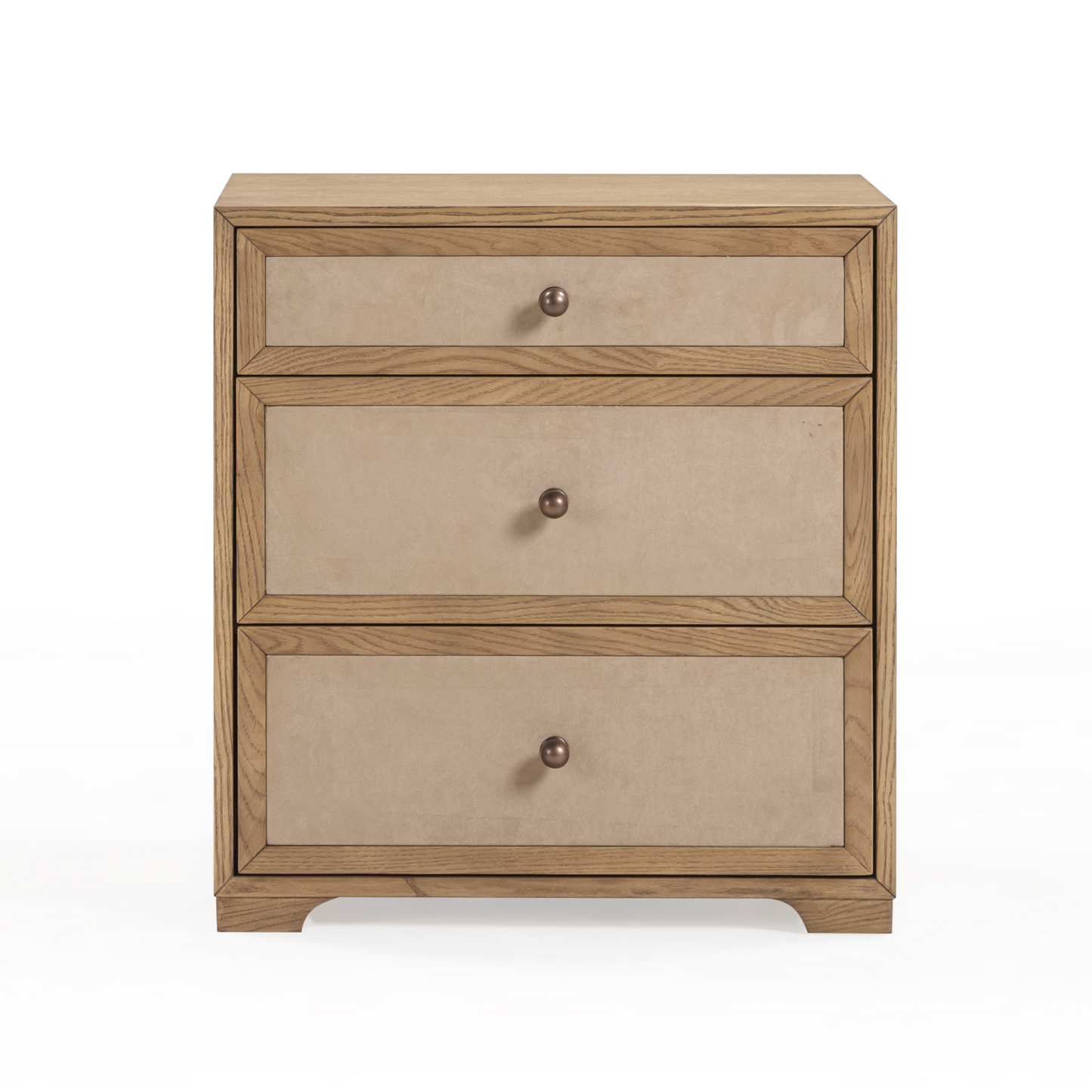 Laurentis 23.5" Light Taupe Suede and Wood 3-Drawer Nightstand Natural by Tov Furniture