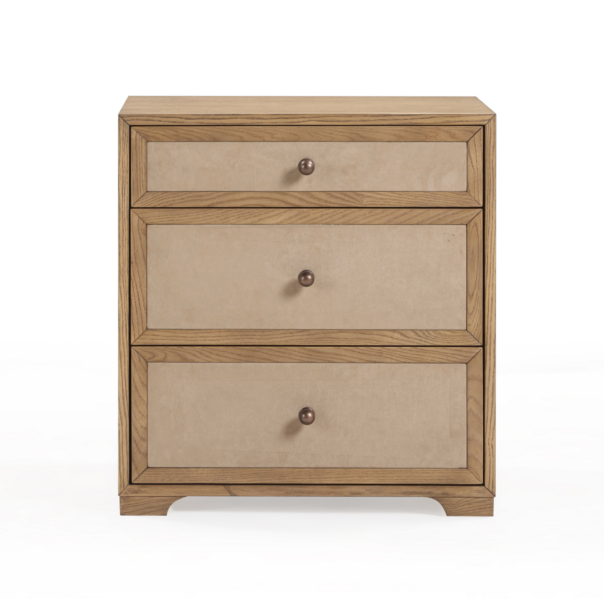Laurentis 23.5" Light Taupe Suede and Wood 3-Drawer Nightstand Natural by Tov Furniture