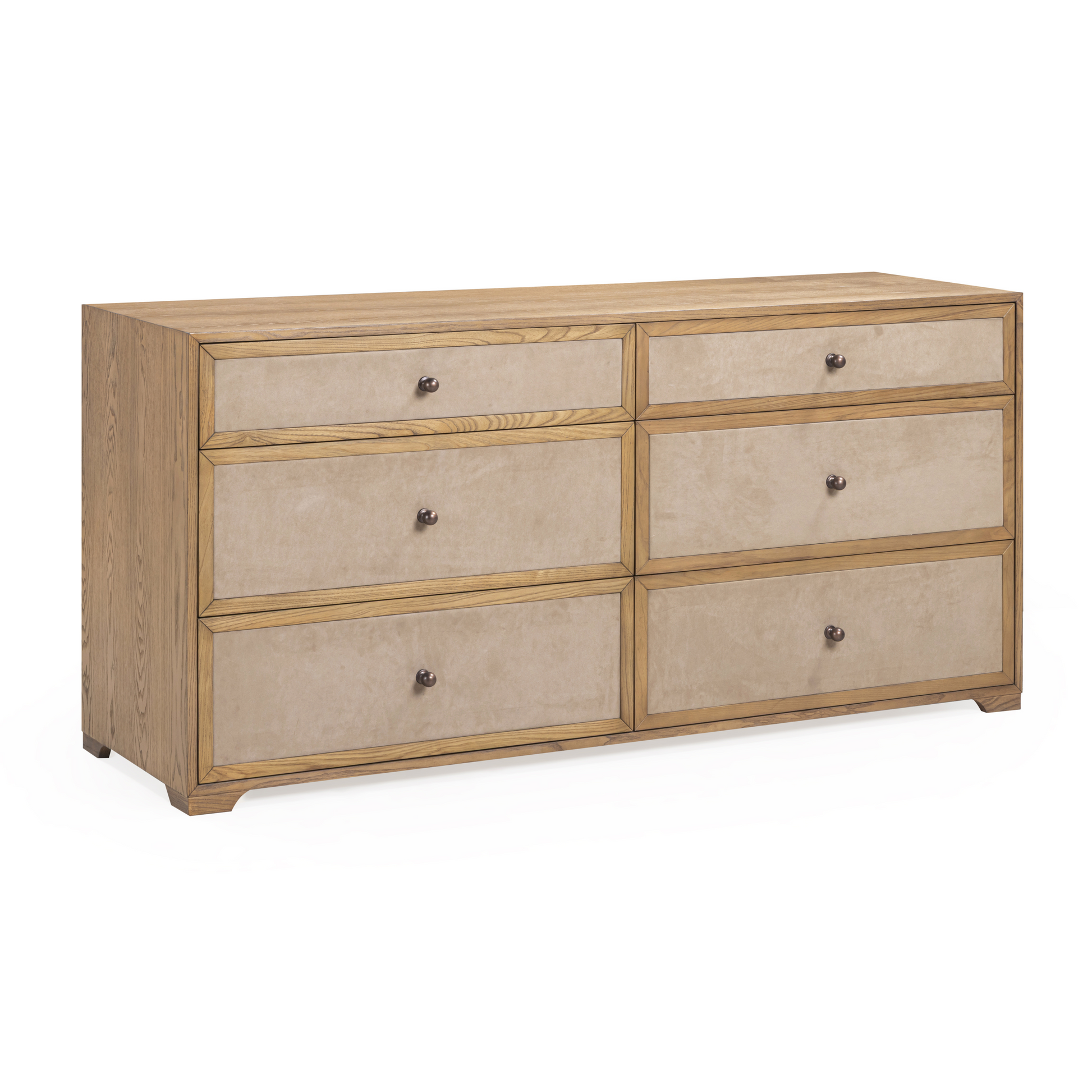 Laurentis 64" Light Taupe Suede and Wood 6-Drawer Dresser Natural by Tov Furniture