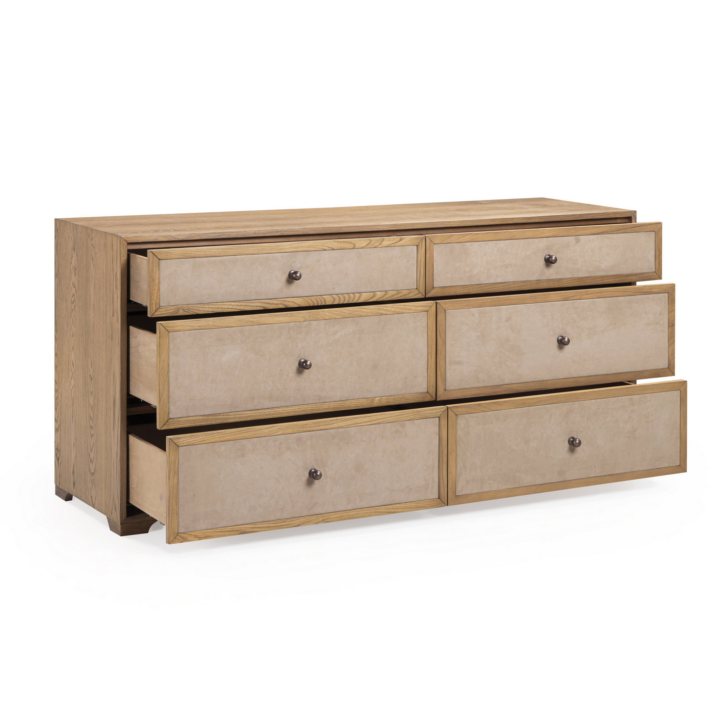 Laurentis 64" Light Taupe Suede and Wood 6-Drawer Dresser Natural by Tov Furniture