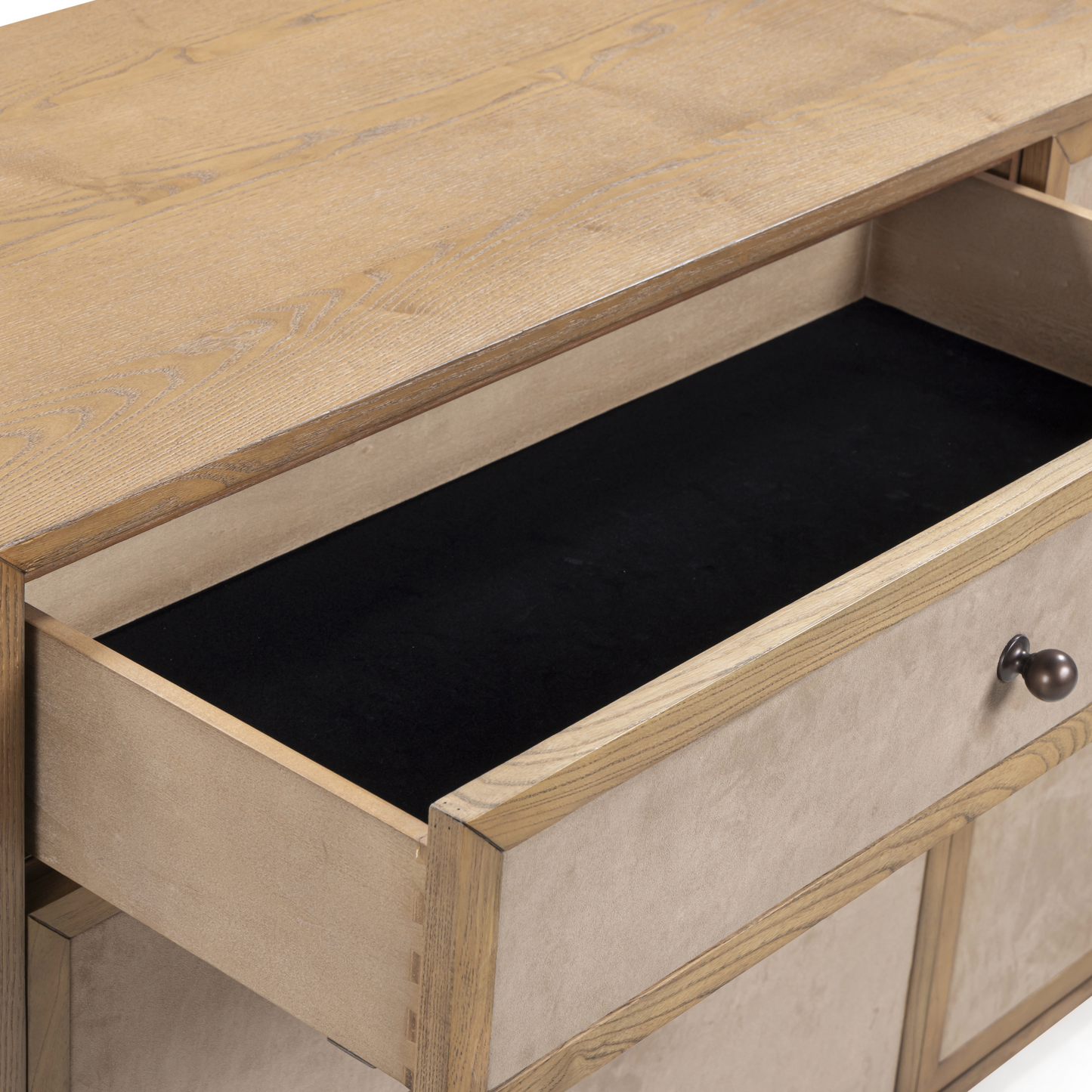 Laurentis 64" Light Taupe Suede and Wood 6-Drawer Dresser Natural by Tov Furniture