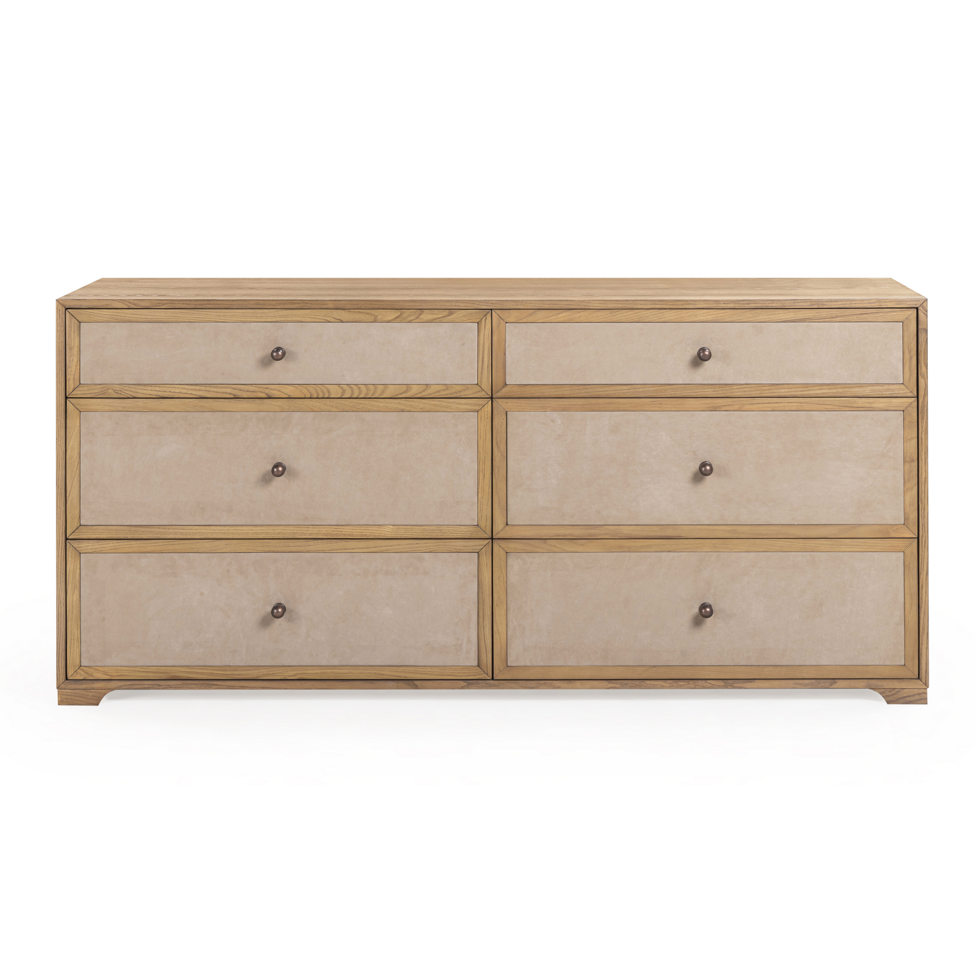 Laurentis 64" Light Taupe Suede and Wood 6-Drawer Dresser Natural by Tov Furniture