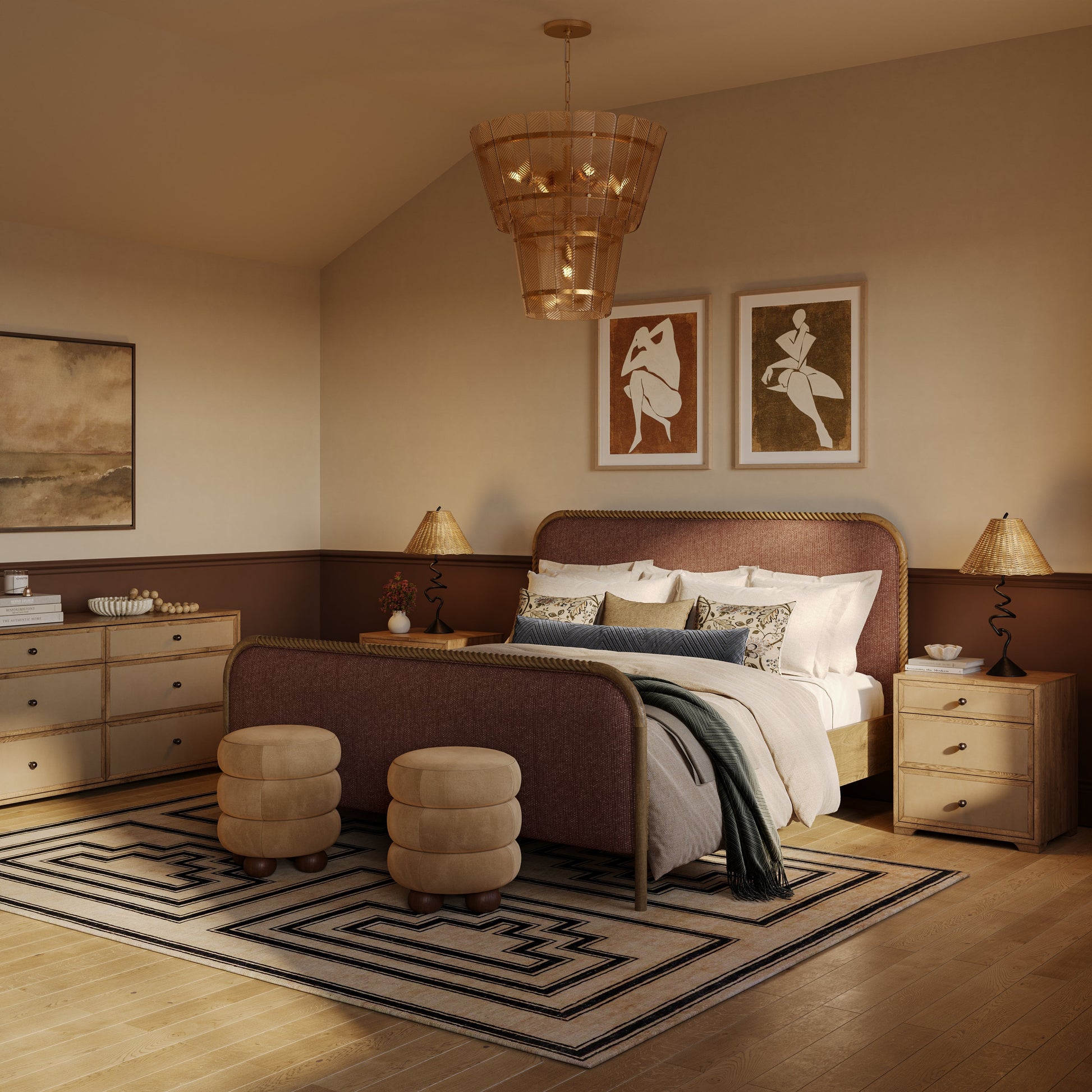 Hatia Basketweave Panel Sienna Red Queen Bed by Tov Furniture