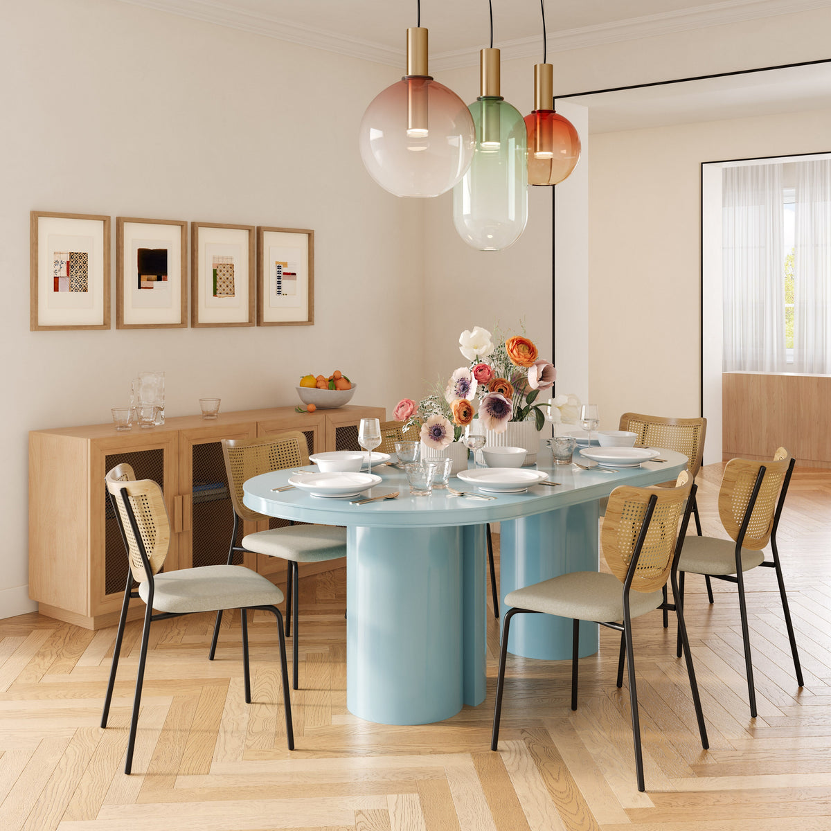 Elora Blue Lacquer 79" Oval Dining Table by TOV Furniture – photo 2 of 9