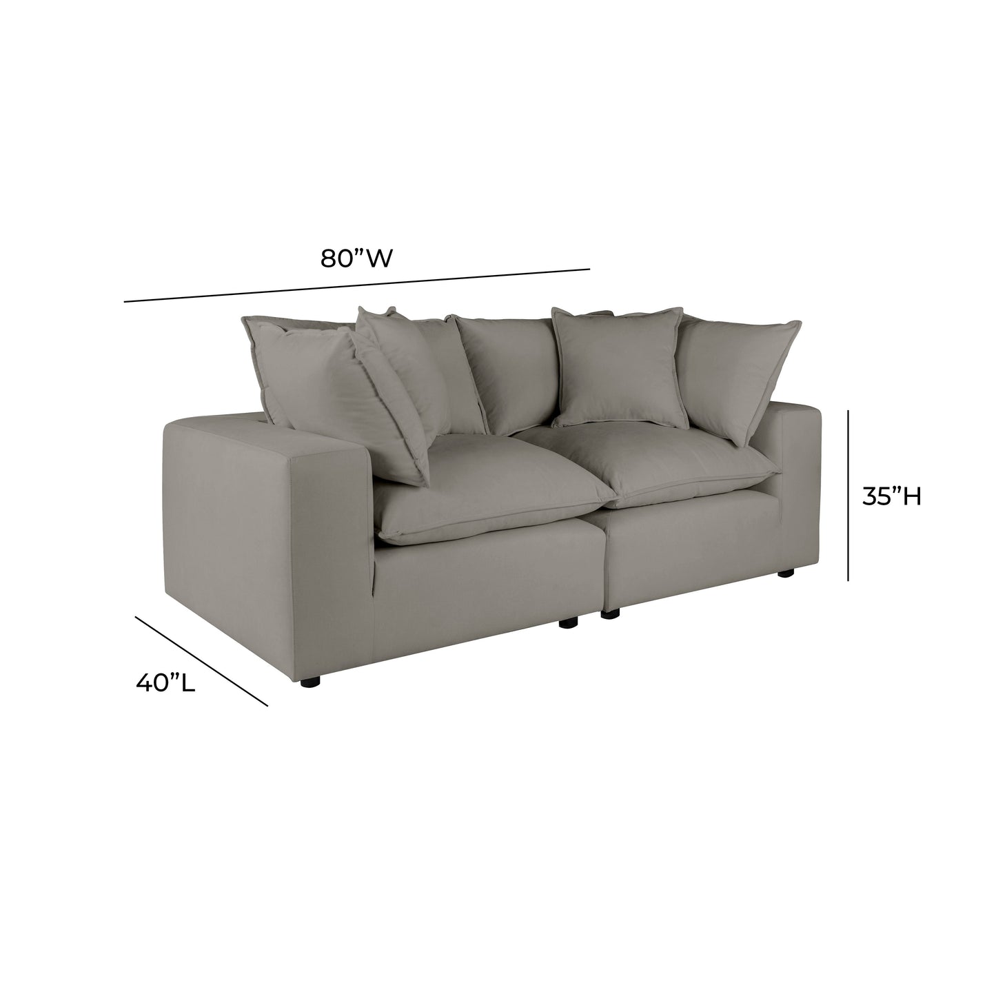 Cali 80" Performance Fabric Modular Loveseat Slate by Tov Furniture