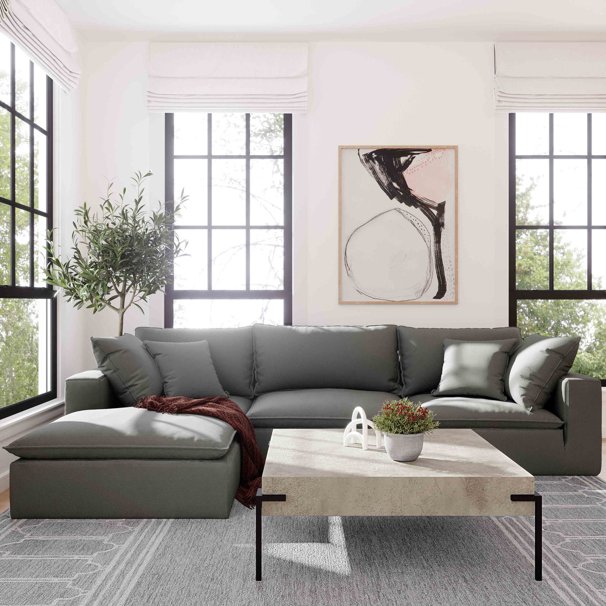 Cali Slate Performance Fabric Ottoman by TOV Furniture – photo 5 of 5