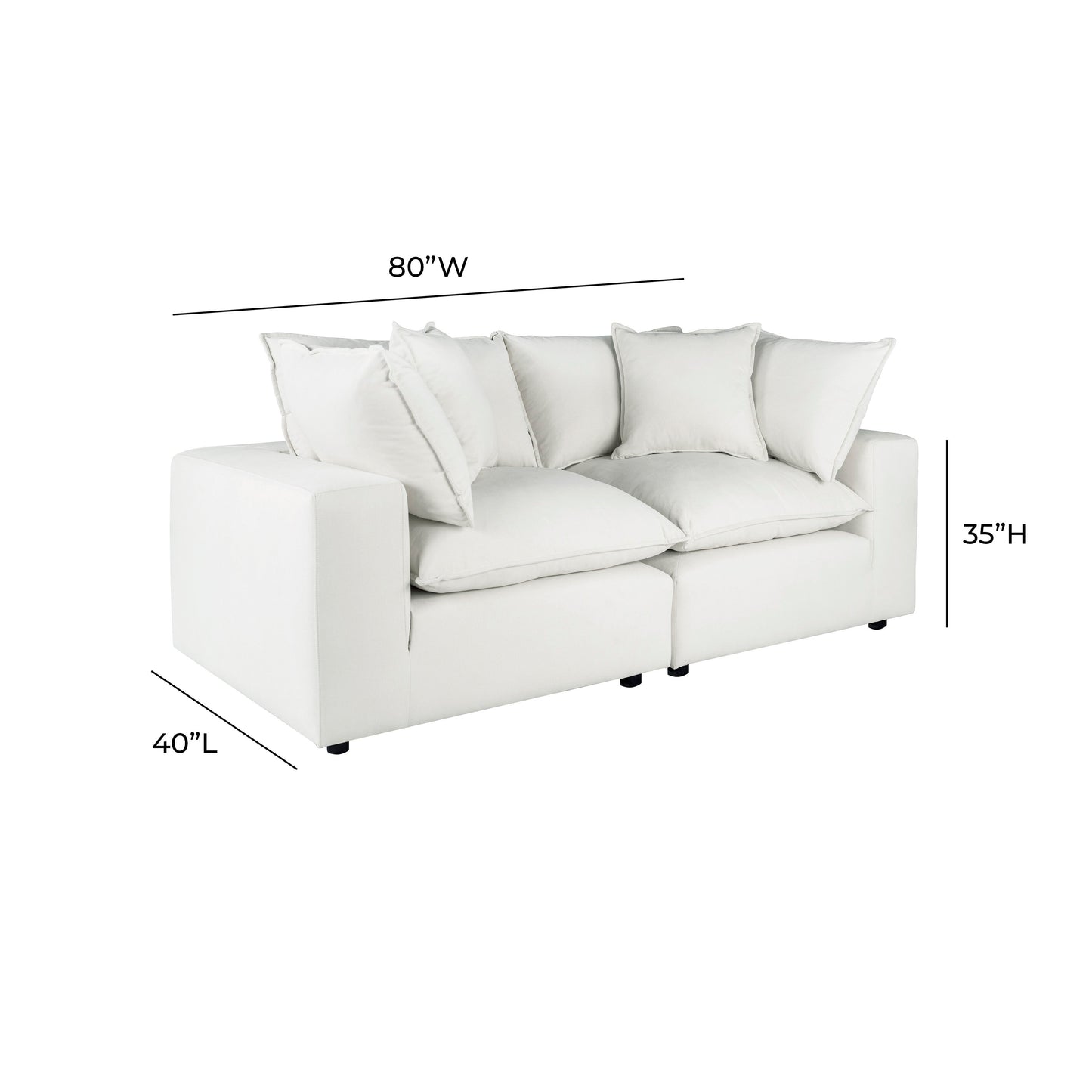 Cali 80" Performance Fabric Modular Loveseat Pearl by Tov Furniture