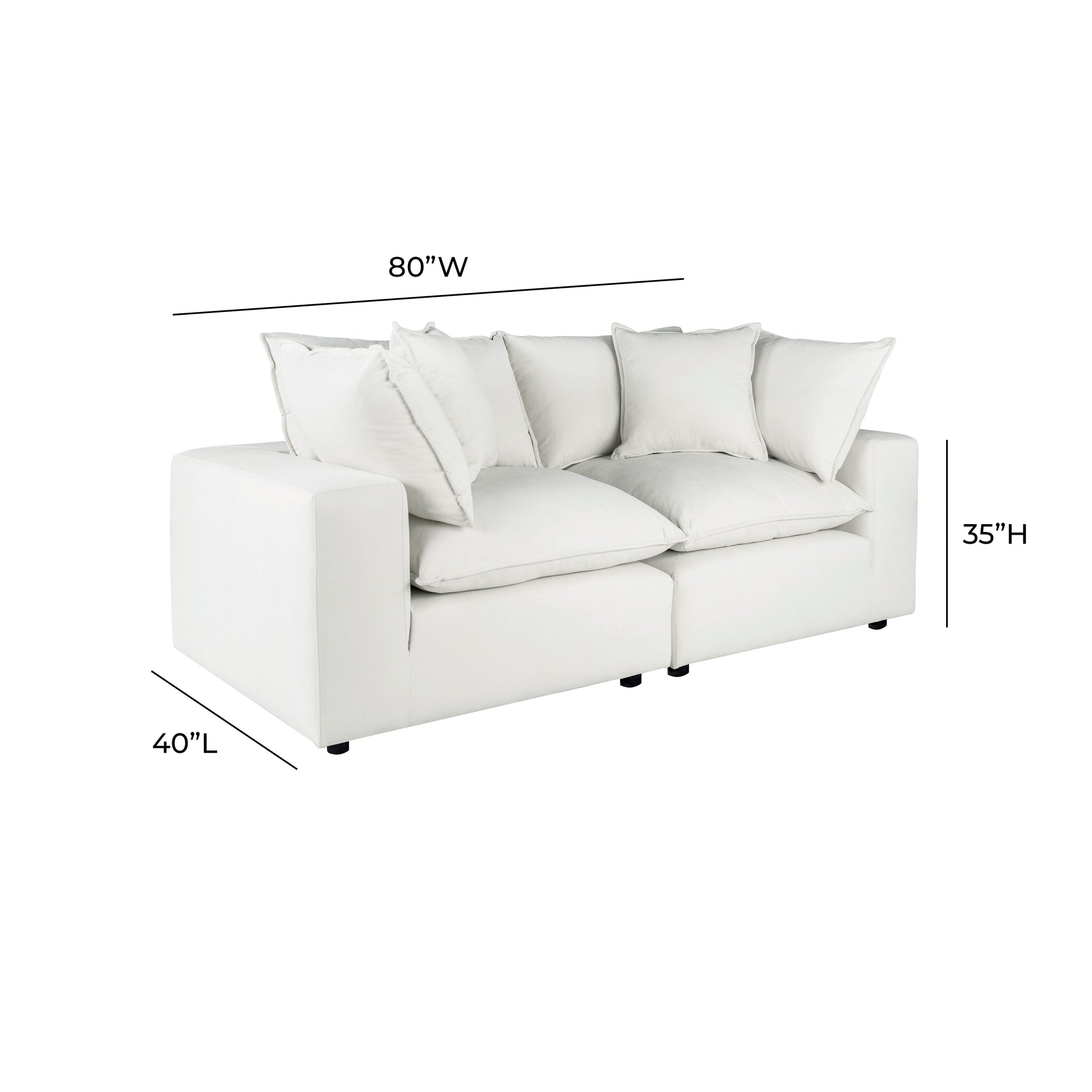 Cali 80" Performance Fabric Modular Loveseat Pearl by Tov Furniture