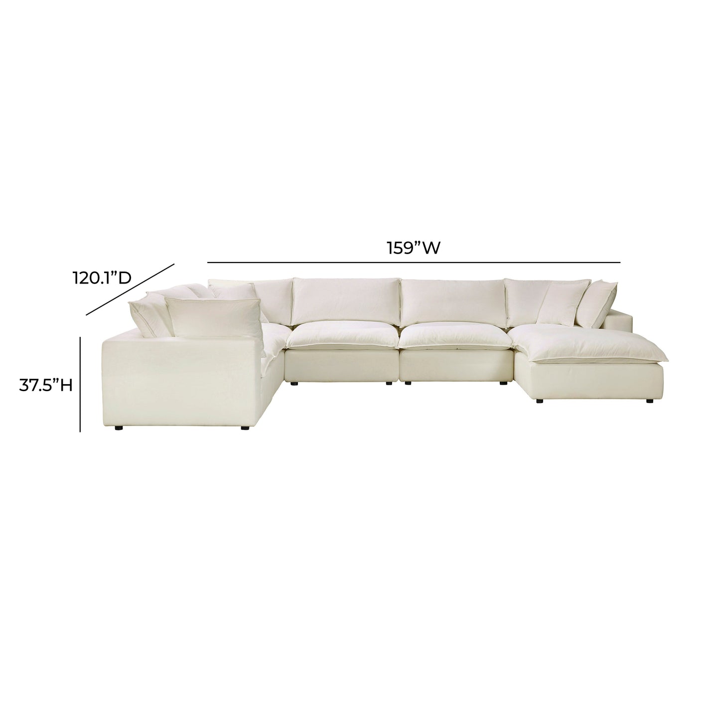 Cali 7-Piece Performance Fabric Modular Large Chaise Sectional Natural by Tov Furniture