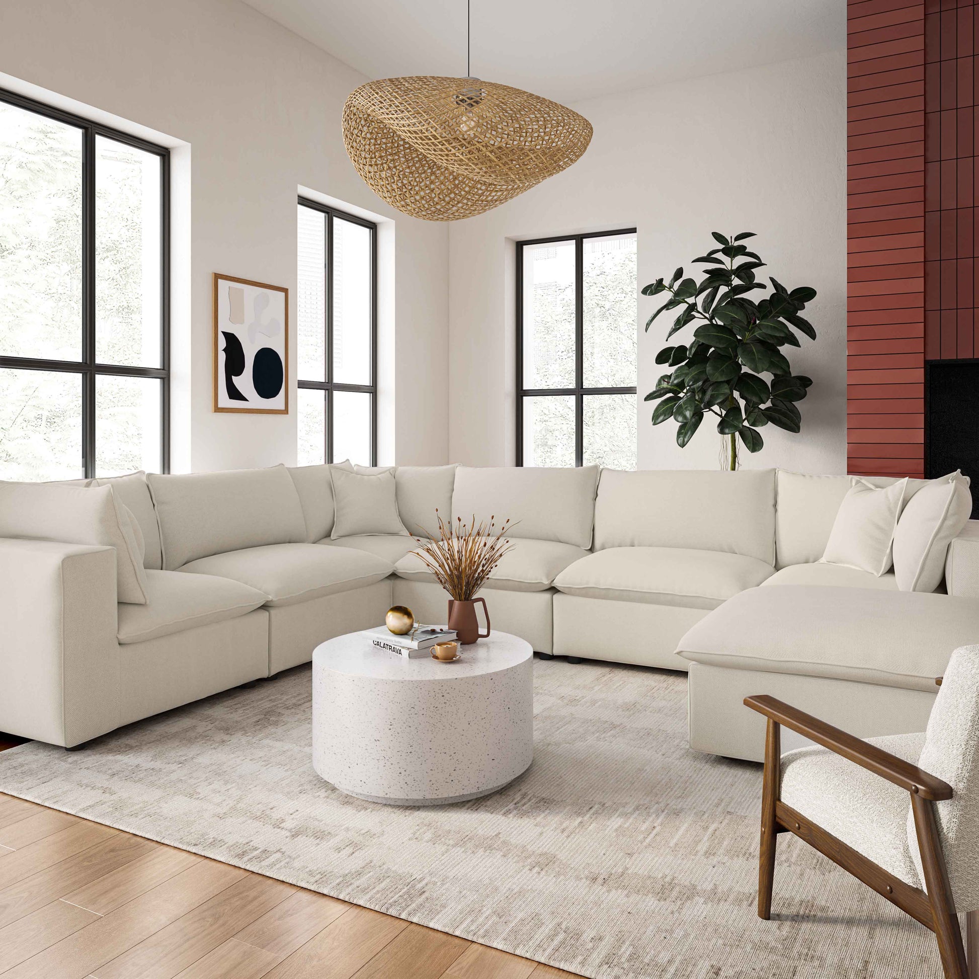 Cali 7-Piece Performance Fabric Modular Large Chaise Sectional Natural by Tov Furniture