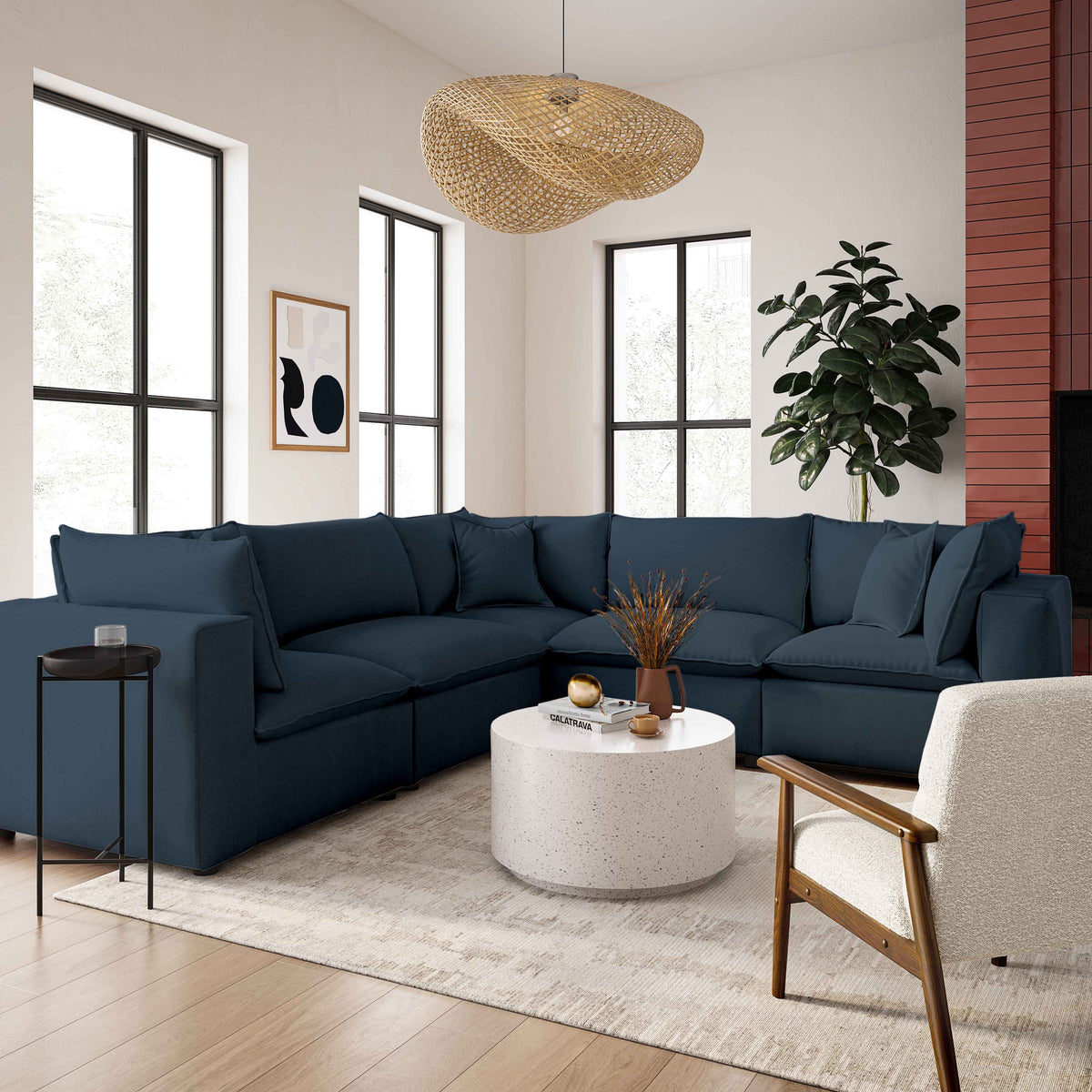 Cali Navy Performance Fabric Corner Chair by TOV Furniture – photo 2 of 6