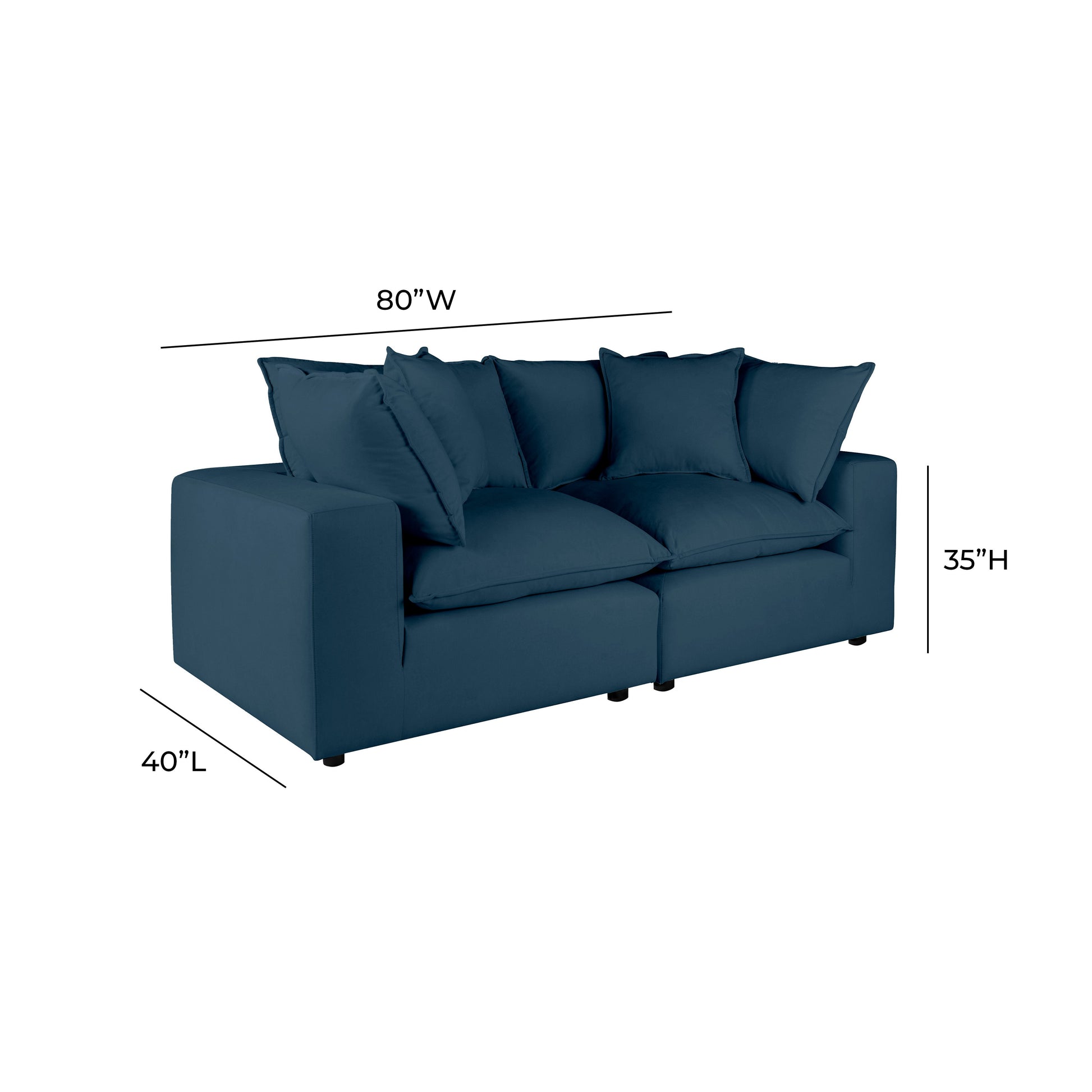 Cali 80" Performance Fabric Modular Loveseat Navy by Tov Furniture