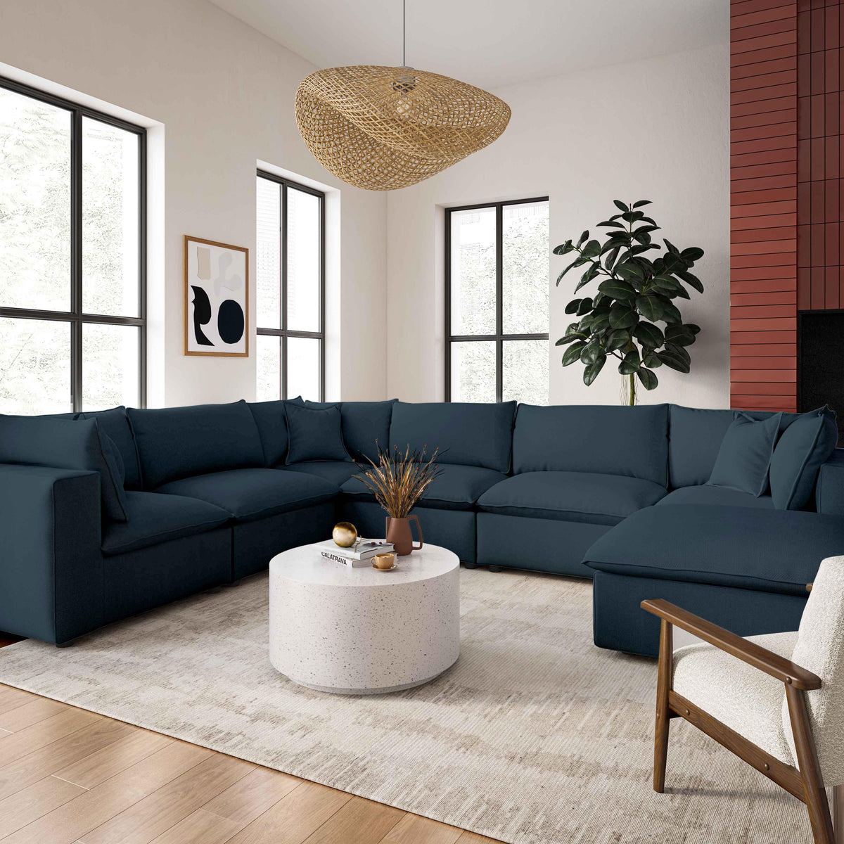 Cali Navy Performance Fabric Ottoman by TOV Furniture – photo 2 of 5
