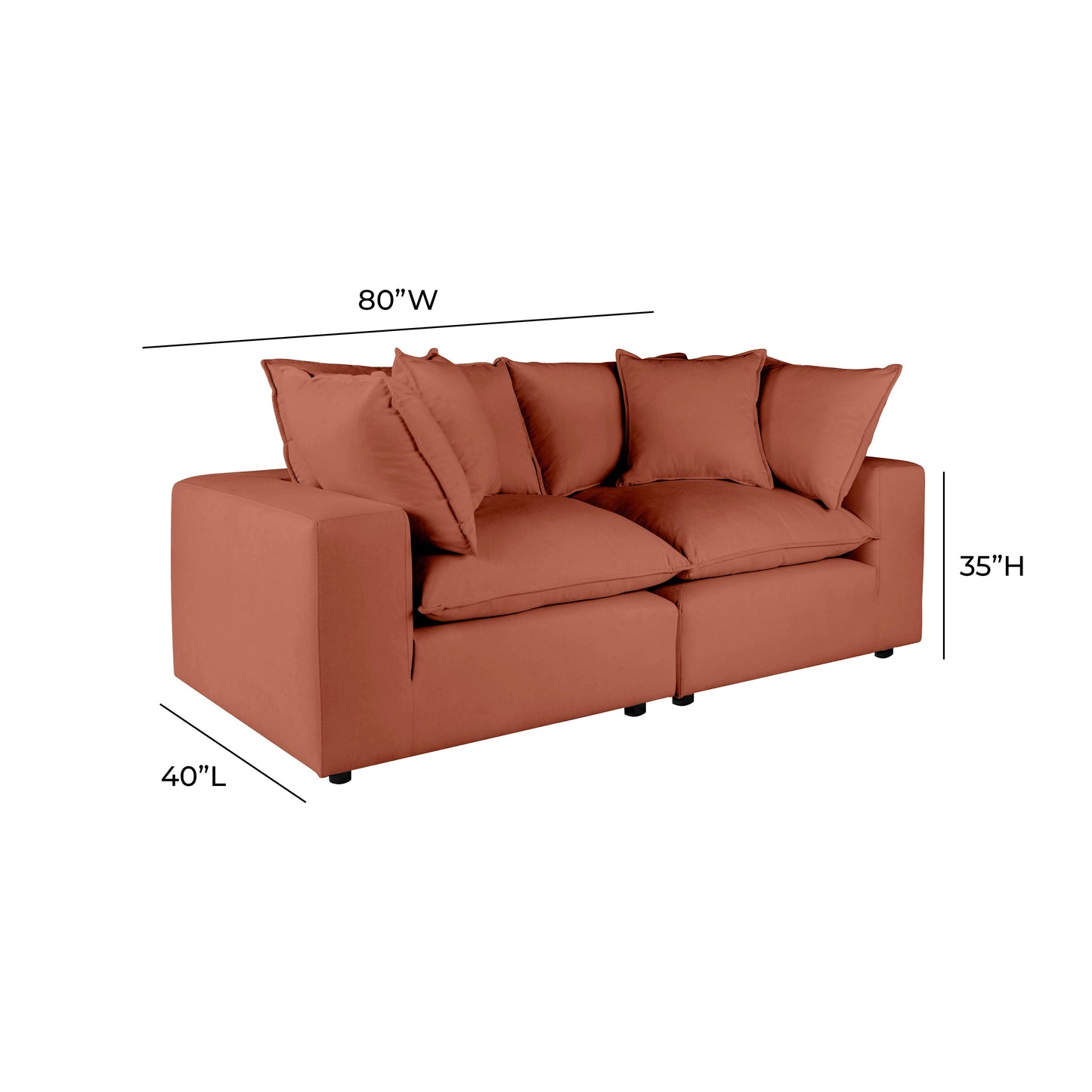 Cali 80" Performance Fabric Modular Loveseat Rust by Tov Furniture