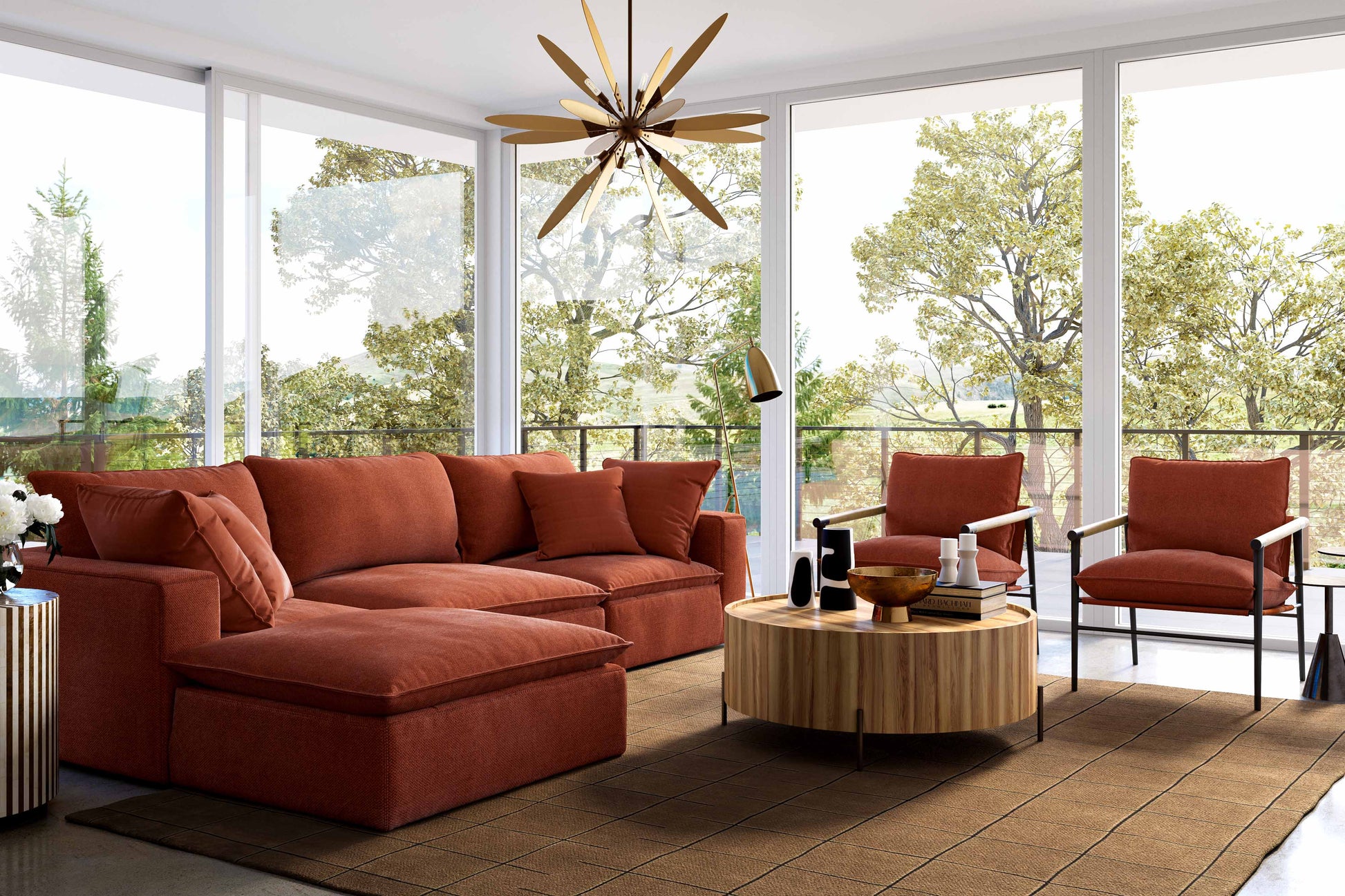 Cali 4-Piece Performance Fabric Modular Sectional Rust by Tov Furniture