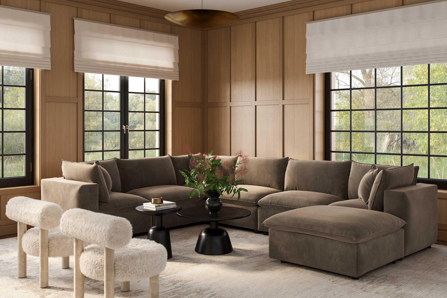 Cali 7-Piece Chocolate Brown Performance Velvet Large Chaise Sectional Brown by Tov Furniture