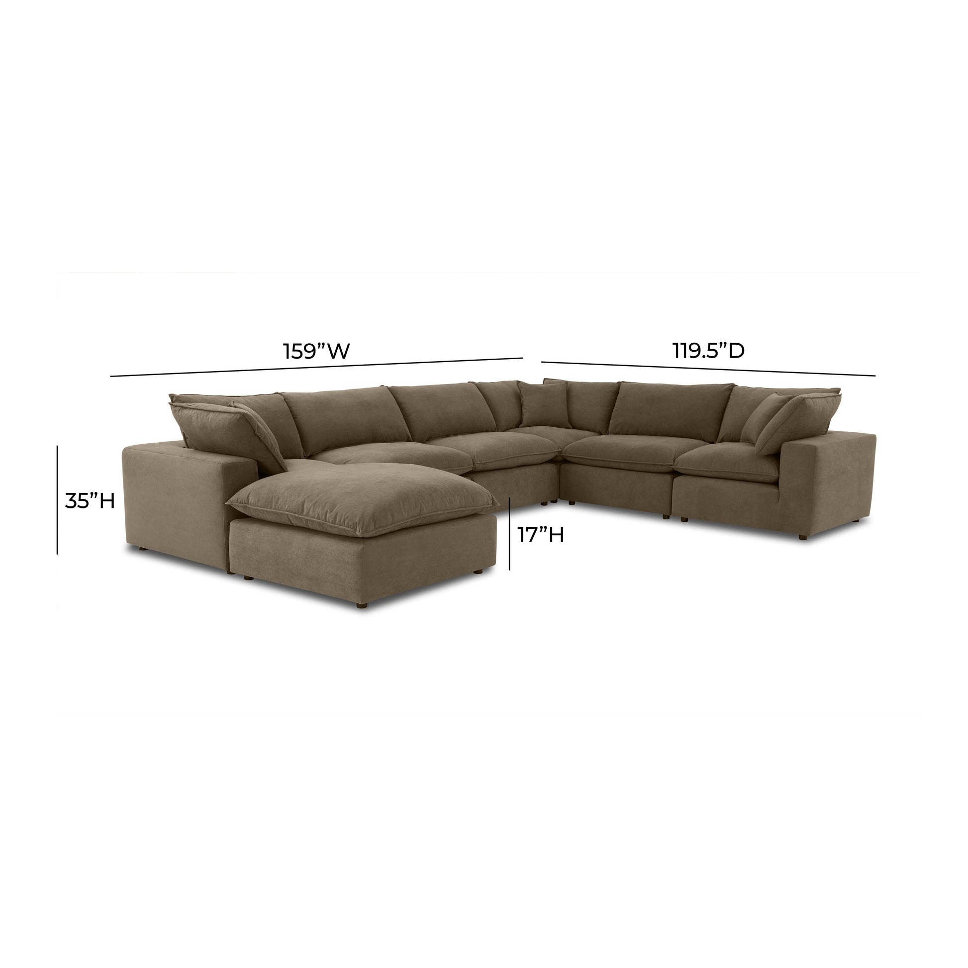 Cali 7-Piece Chocolate Brown Performance Velvet Large Chaise Sectional Brown by Tov Furniture
