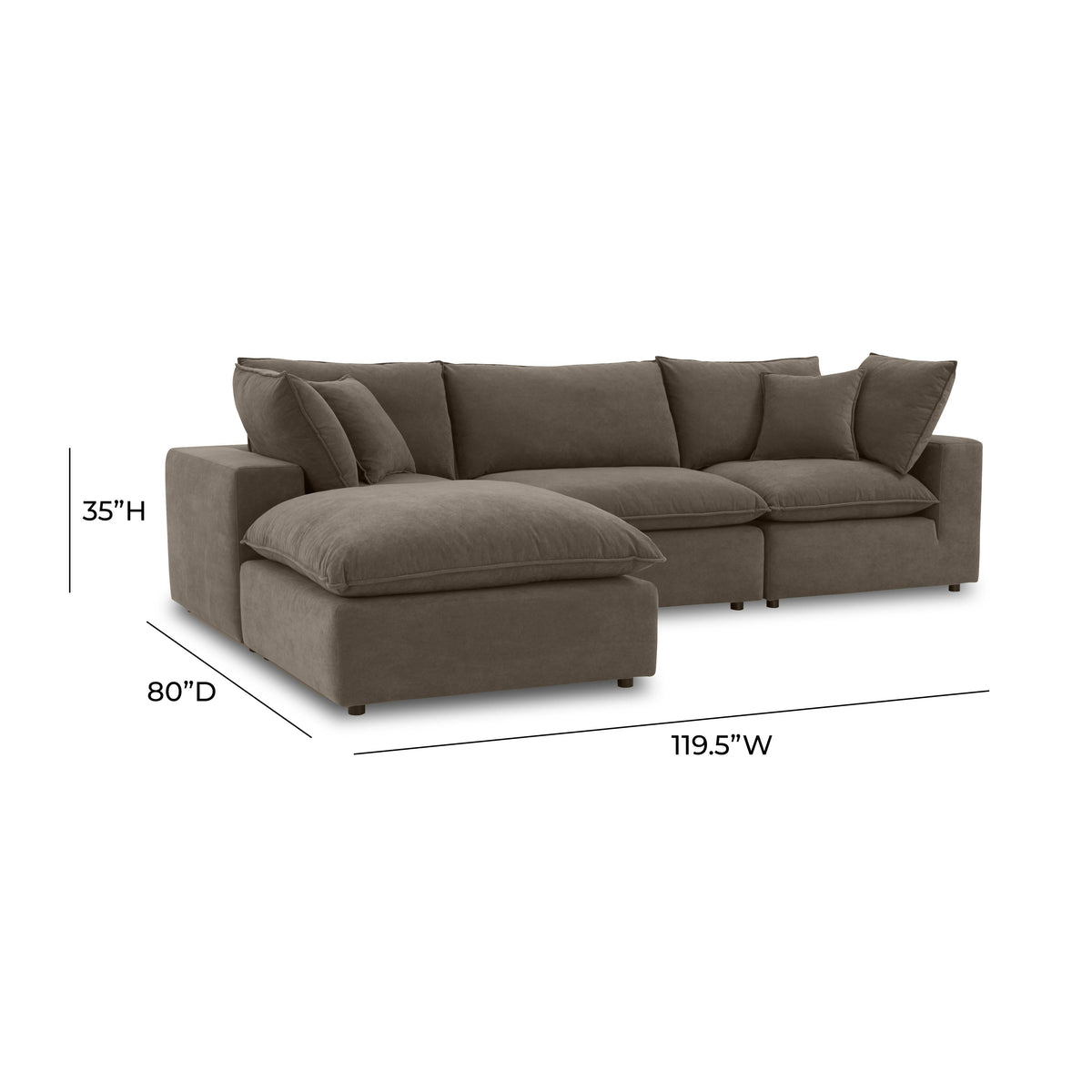 Cali 4-Piece Chocolate Brown Performance Velvet Sectional by TOV Furniture – photo 5 of 6