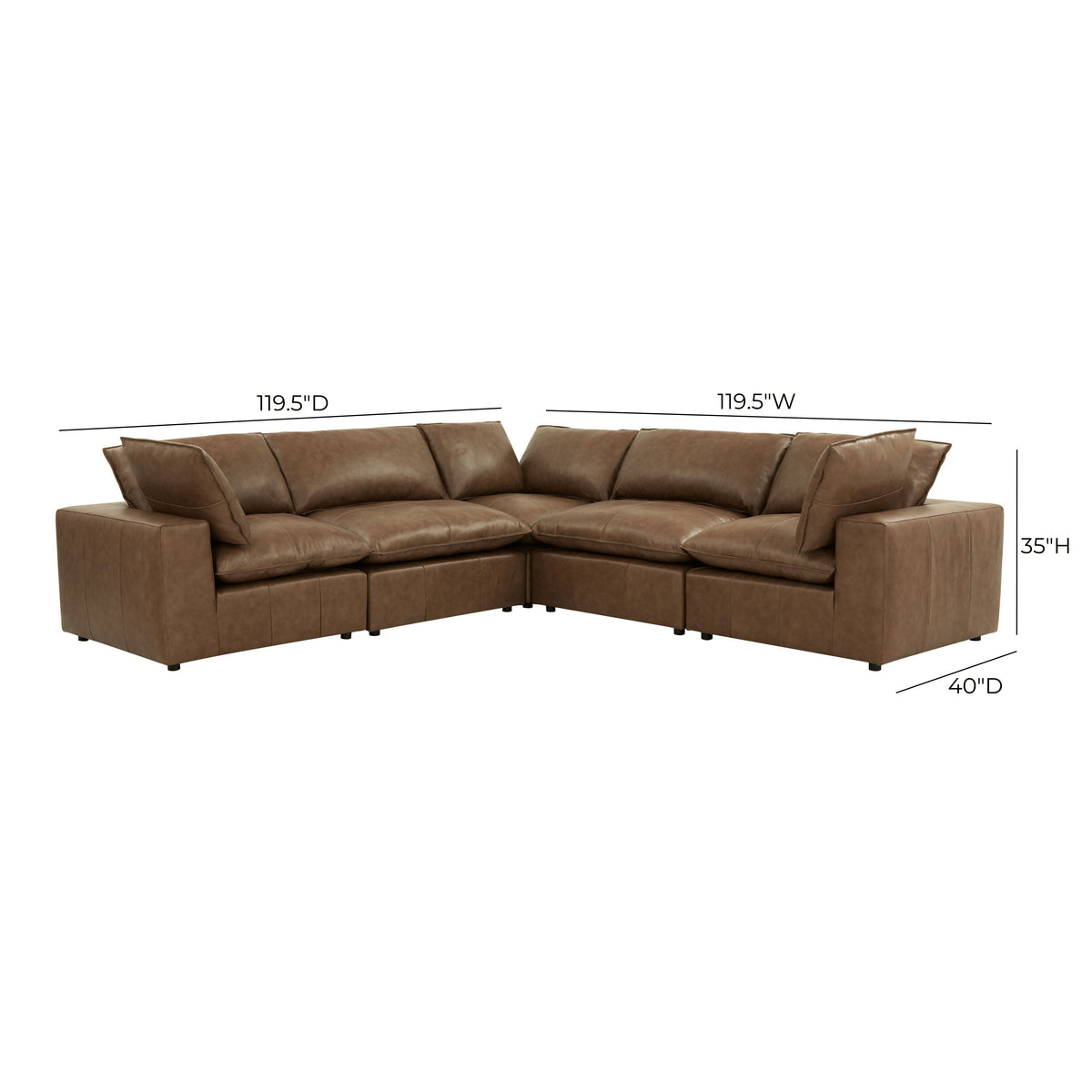 Cali 5-Piece Brown Leather Modular L-Sectional by TOV Furniture – photo 6 of 10