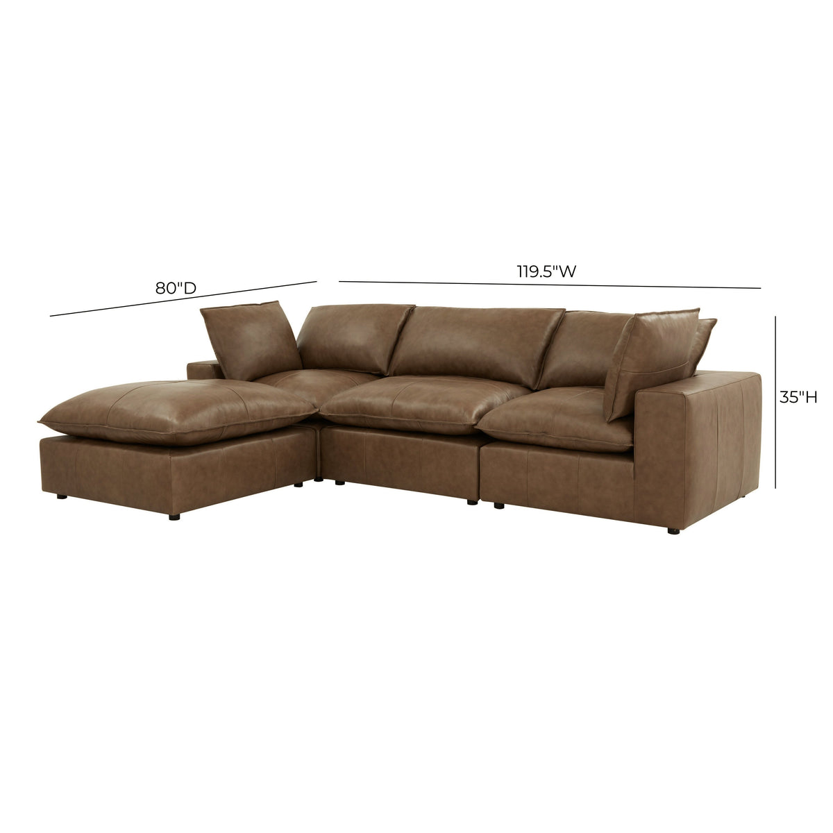 Cali 4-Piece Brown Leather Modular Sectional by TOV Furniture – photo 6 of 10