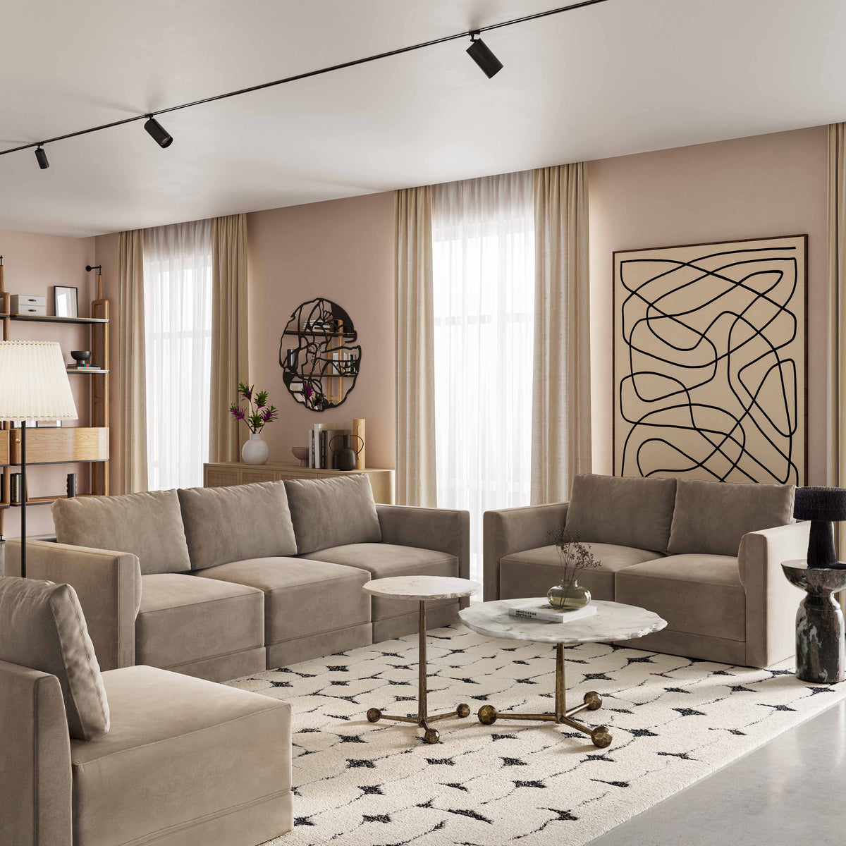 Willow Taupe Performance Velvet Modular LAF Corner Chair by TOV Furniture – photo 2 of 6