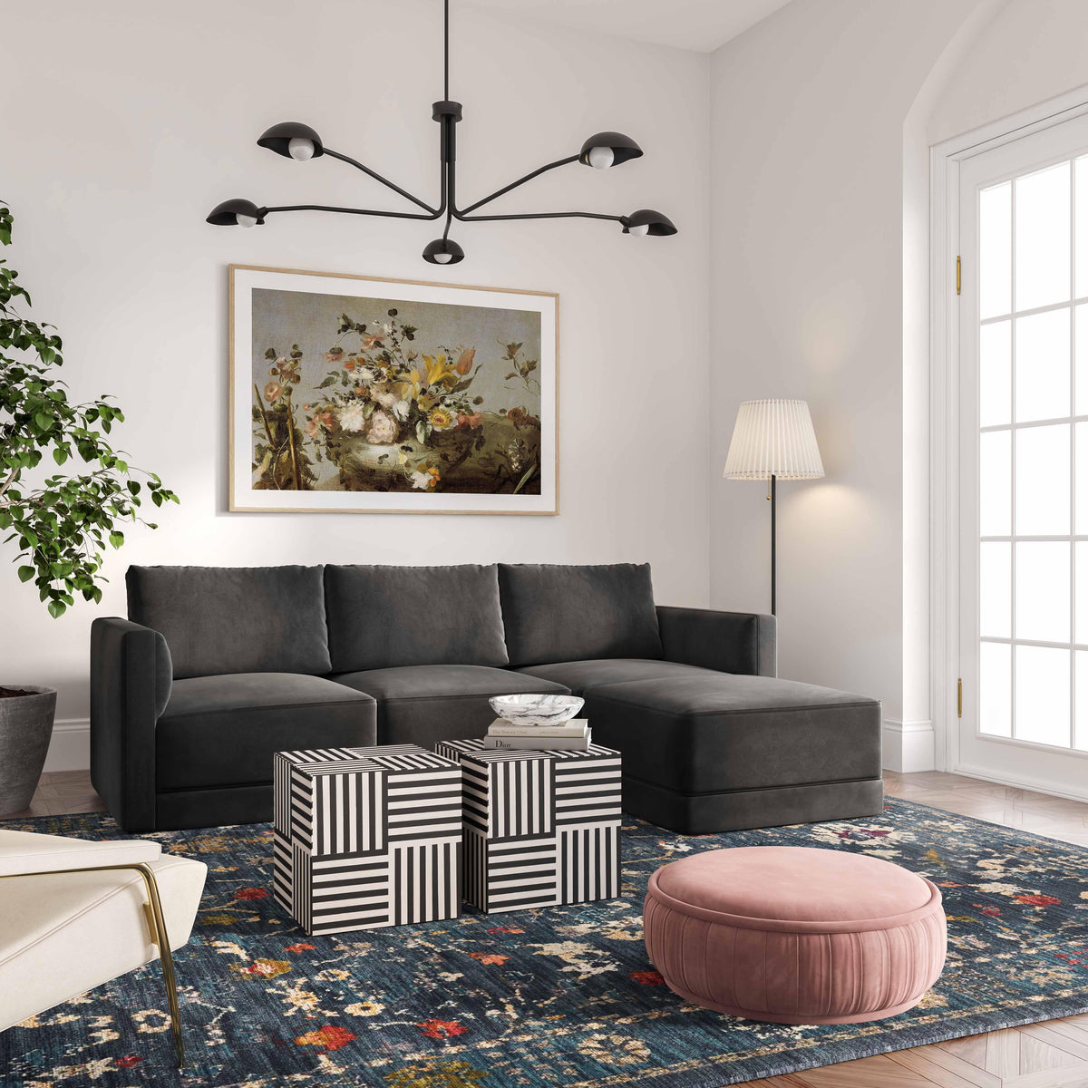Willow Charcoal Performance Velvet Ottoman by TOV Furniture – photo 2 of 4