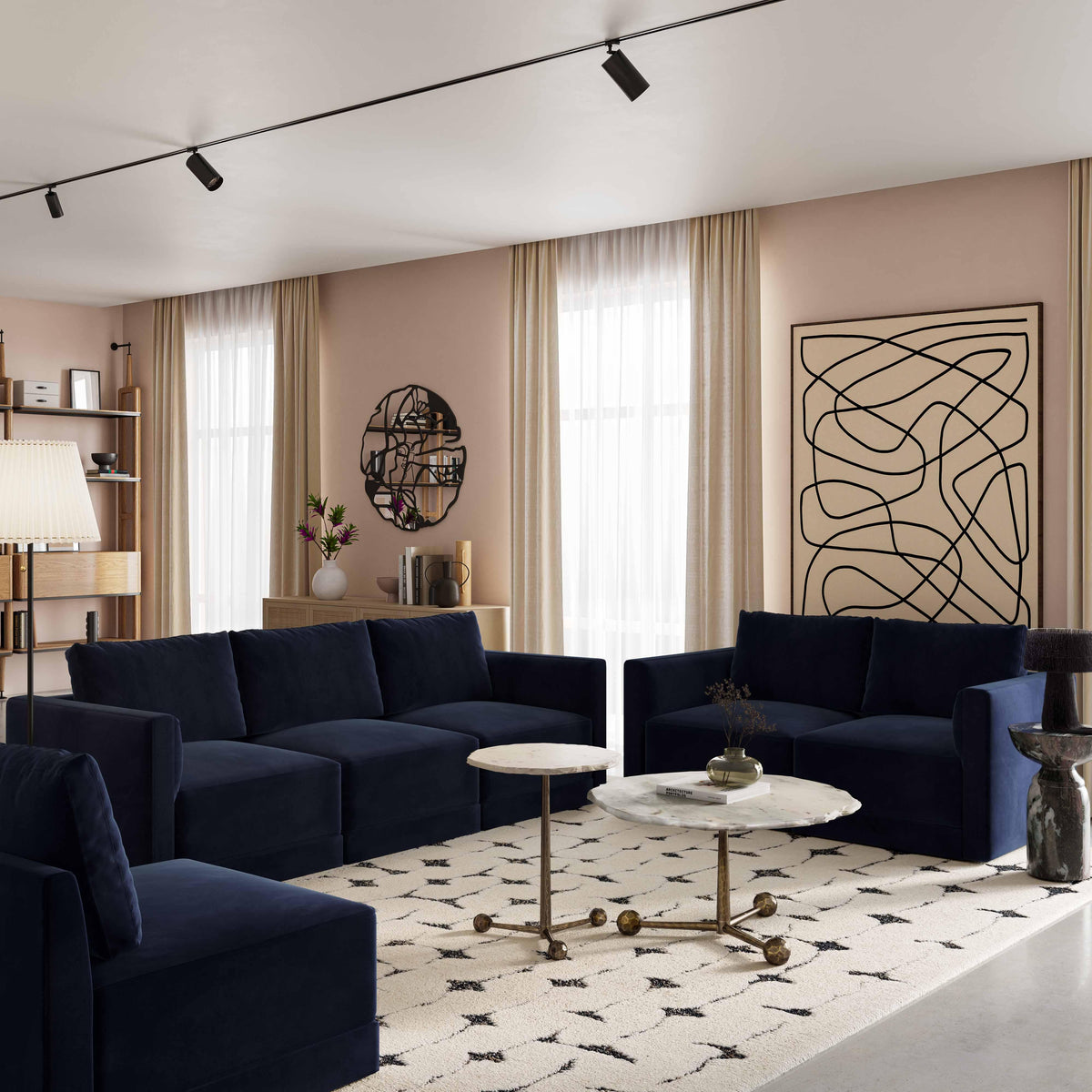 Willow Navy Performance Velvet Modular LAF Corner Chair by TOV Furniture – photo 2 of 6