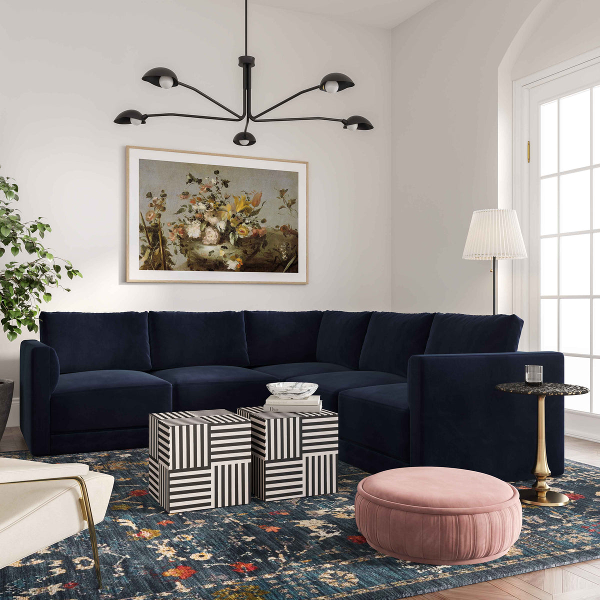 Willow Navy Performance Velvet Modular L Sectional by TOV Furniture – photo 2 of 6