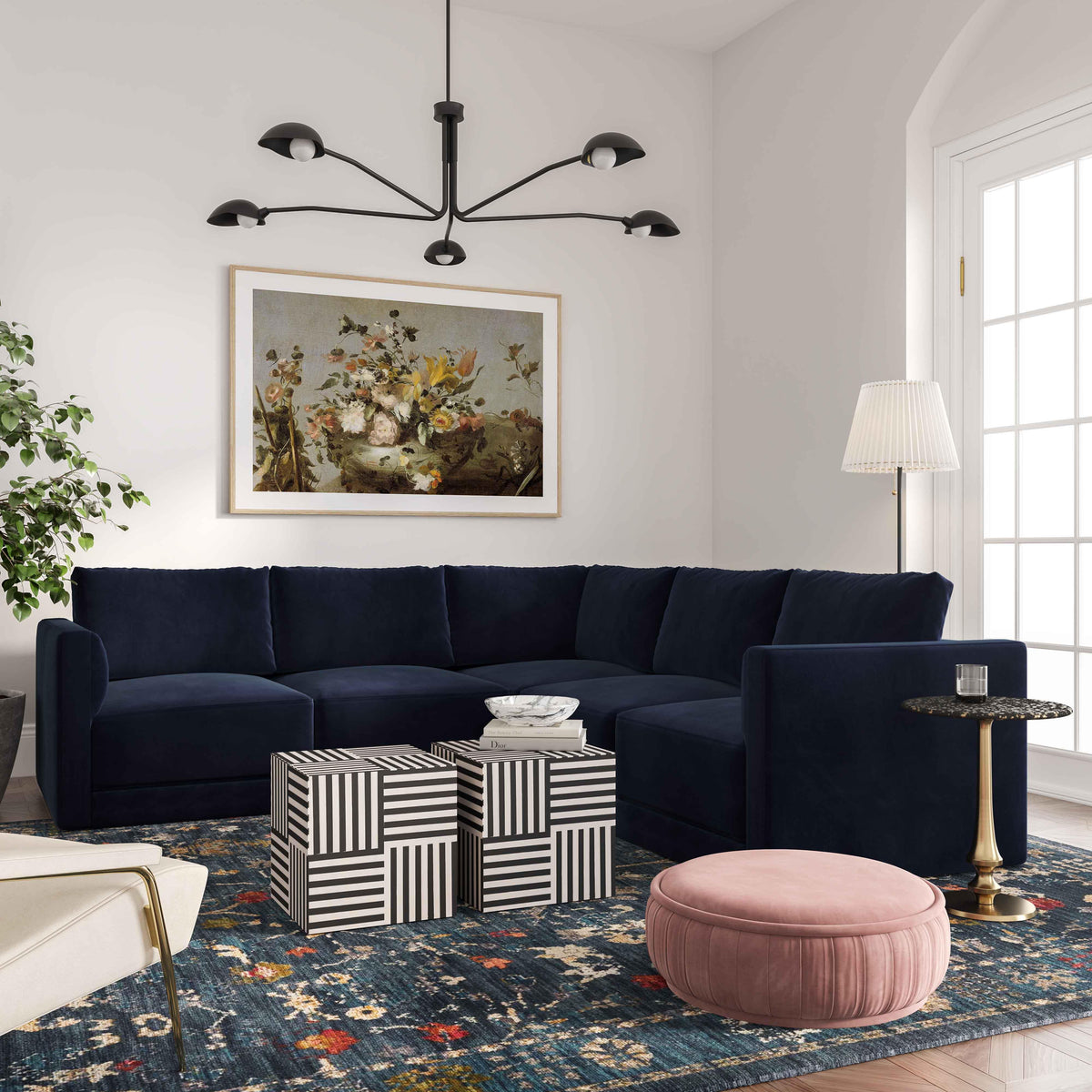Willow Navy Performance Velvet Modular Corner Chair by TOV Furniture – photo 2 of 7