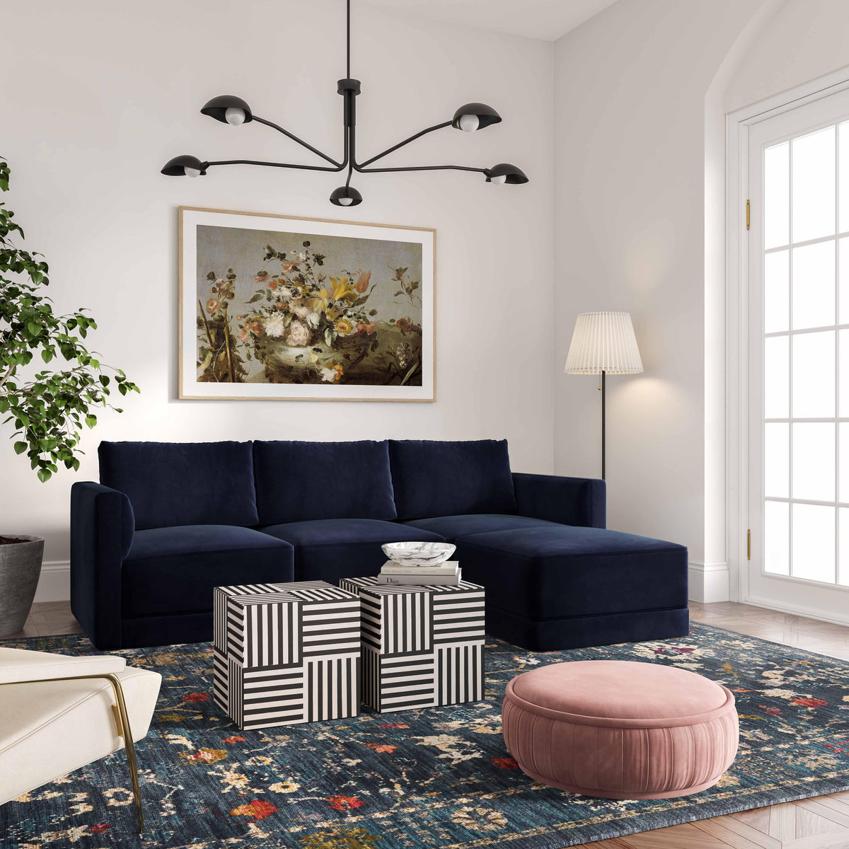 Willow Navy Performance Velvet Ottoman by TOV Furniture – photo 2 of 4