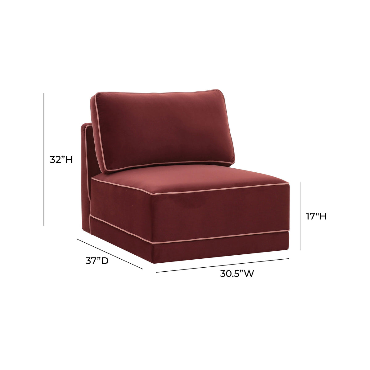 Willow Berry Red Performance Velvet Modular Armless Chair by TOV Furniture – photo 4 of 4