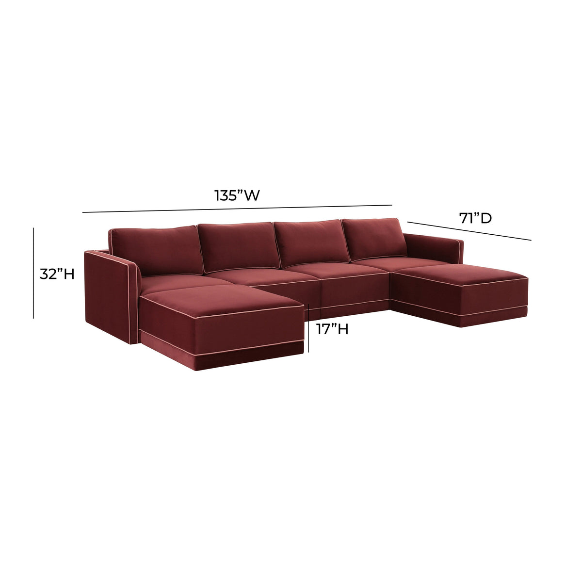 Willow Berry Red Performance Velvet Modular U Sectional by TOV Furniture – photo 6 of 6
