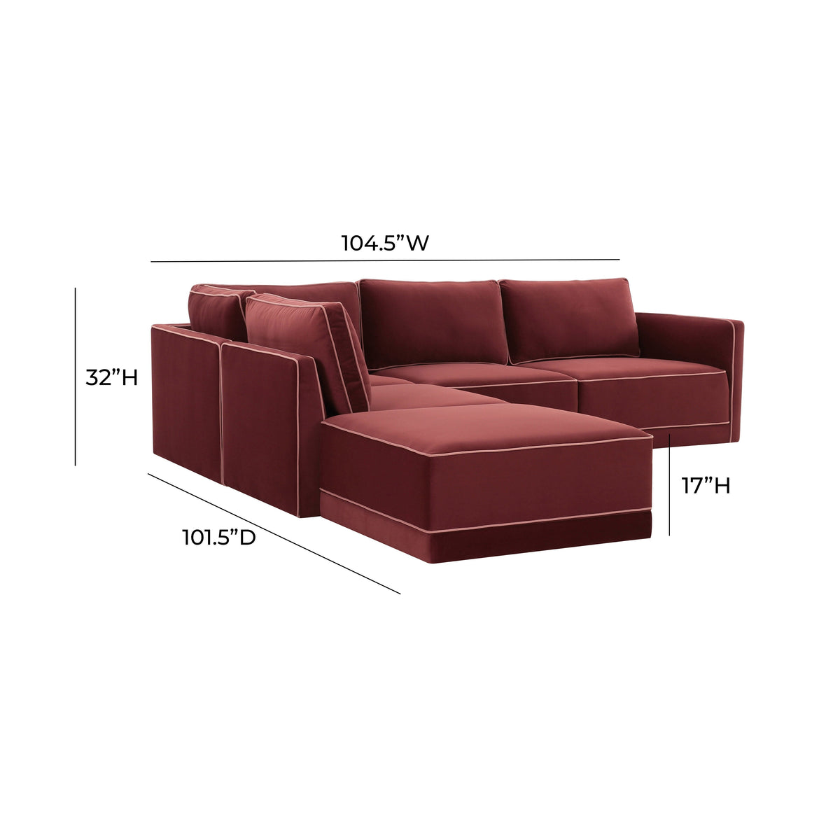 Willow Berry Red Performance Velvet Modular LAF Sectional by TOV Furniture – photo 6 of 6