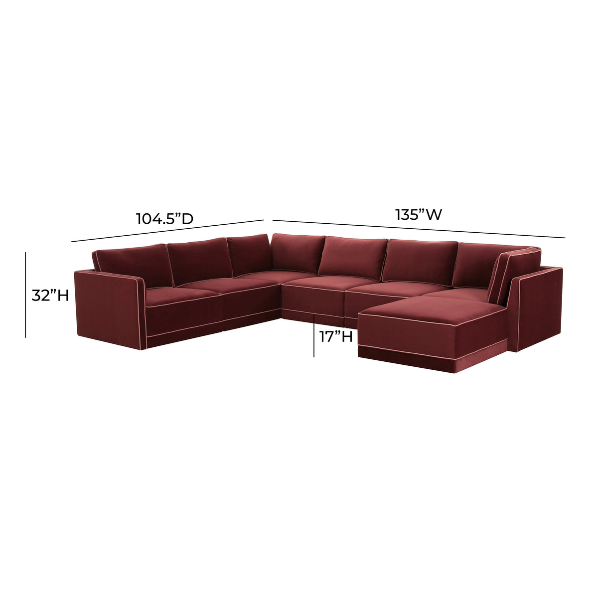 Willow Berry Red Performance Velvet Modular RAF Sectional by TOV Furniture – photo 6 of 6