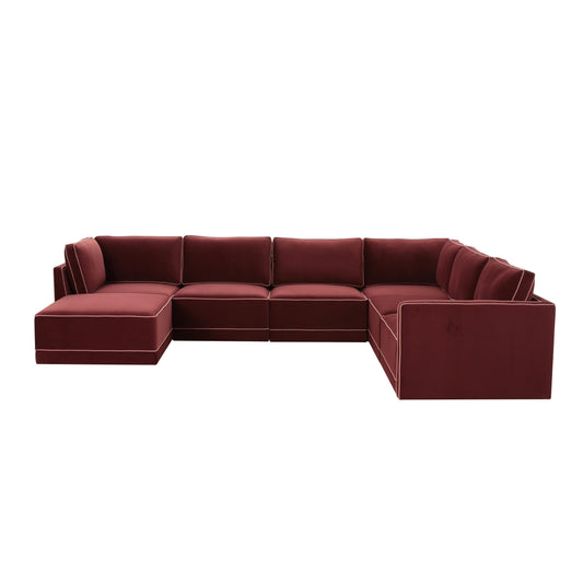 Willow 7 Piece Velvet Modular Large Chaise Sectional Ren L03140 Sec5